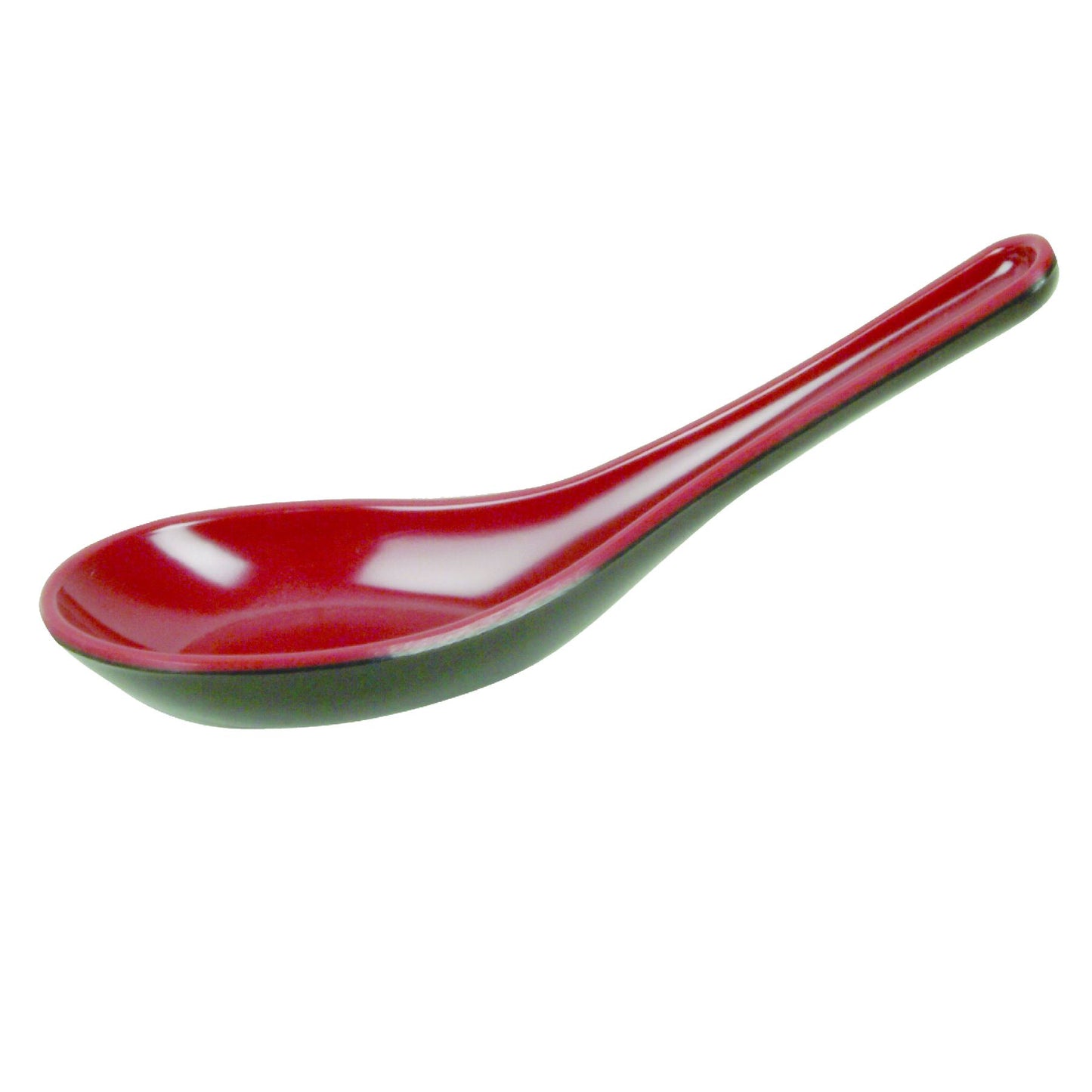 Thunder Group 7003JBR .75 oz. Two-Tone Red and Black Melamine Wonton Soup Spoon - 12/Pack