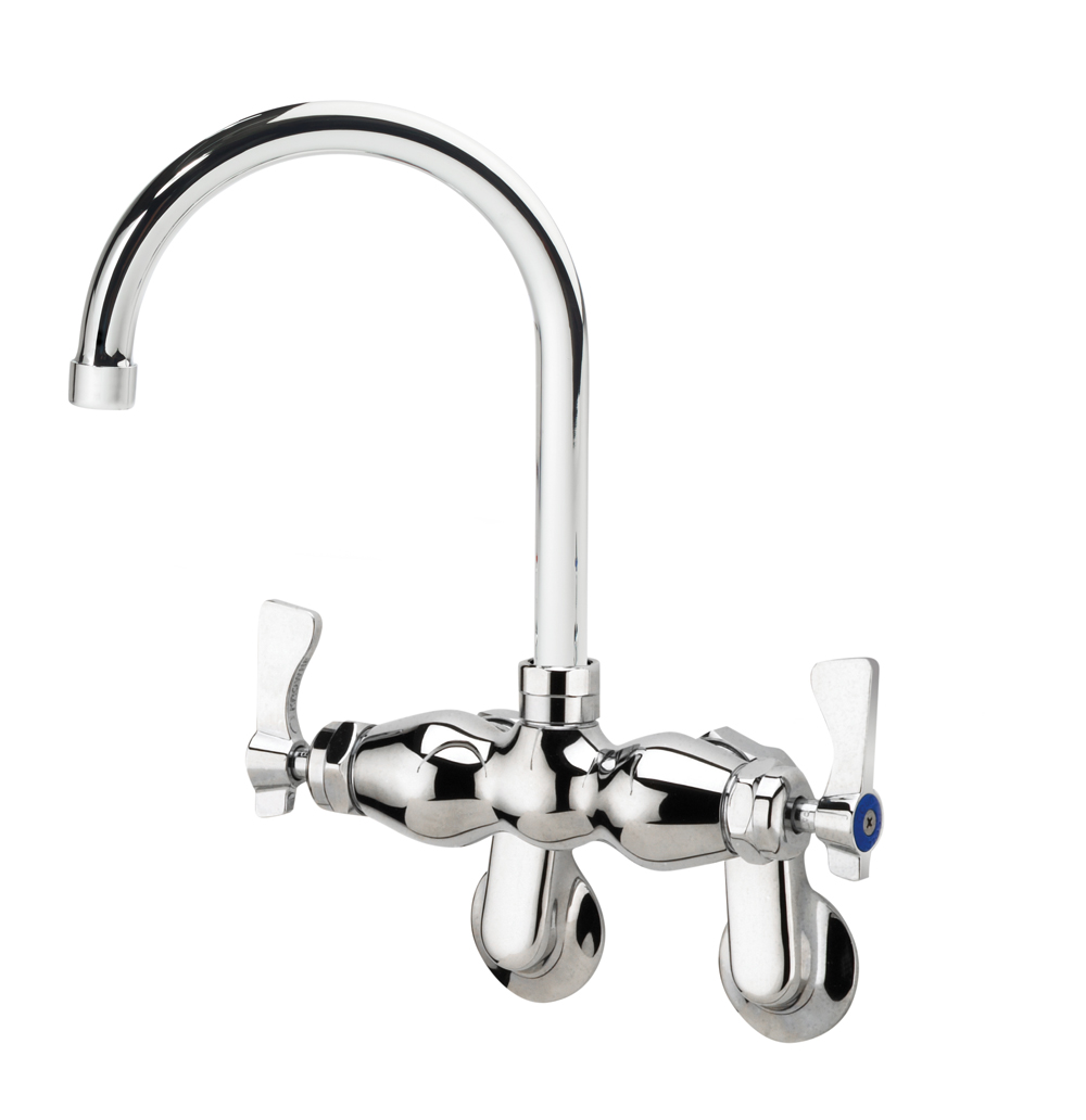 Krowne 15-601L Splash Mount Faucet w/ 6" Gooseneck Spout & Lever Handles - Adjustable Centers, Chrome Plated