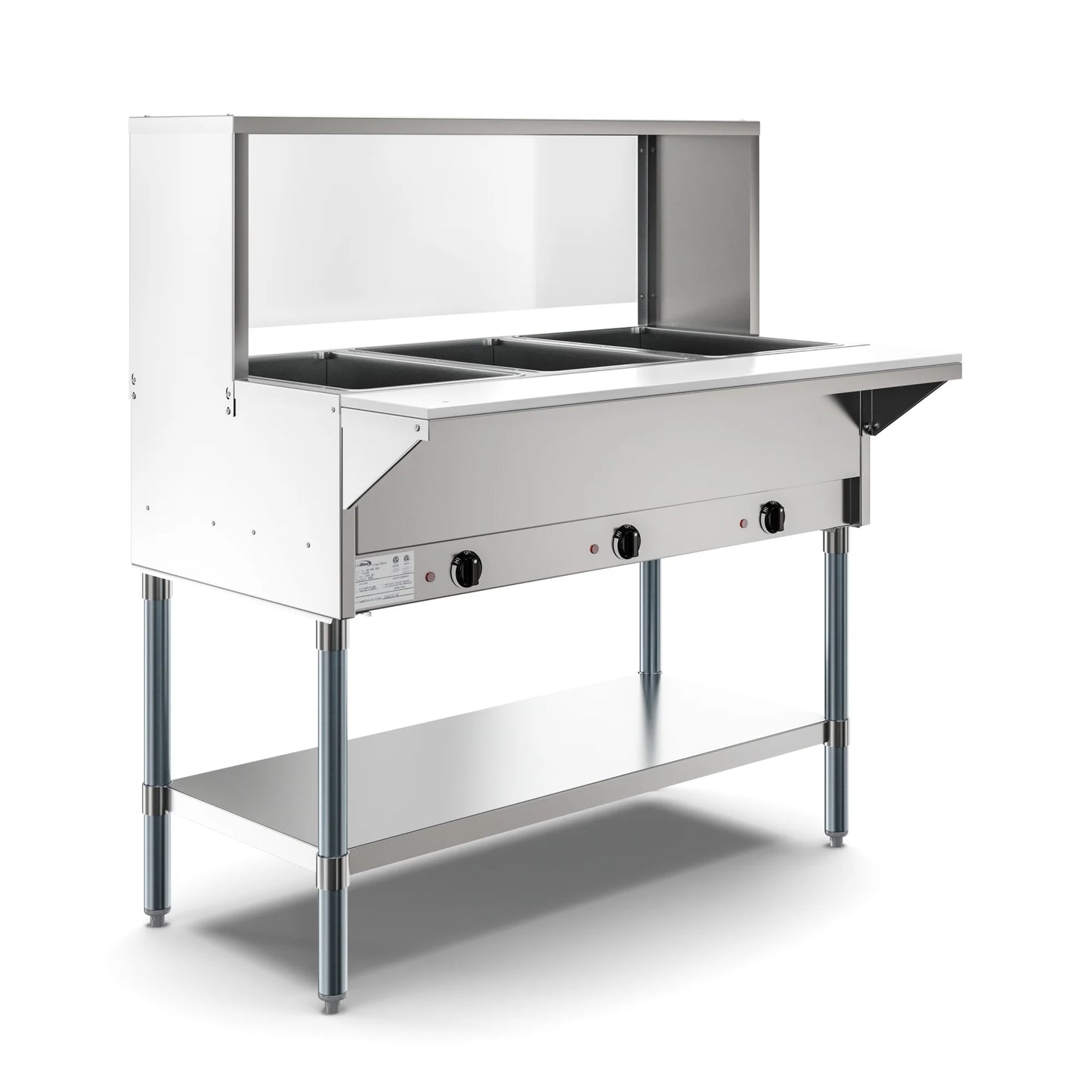 Koolmore KM-OWS-3SG 3-Pan Open Well Electric Steam Table With Undershelf And Sneeze-Guard, 120V