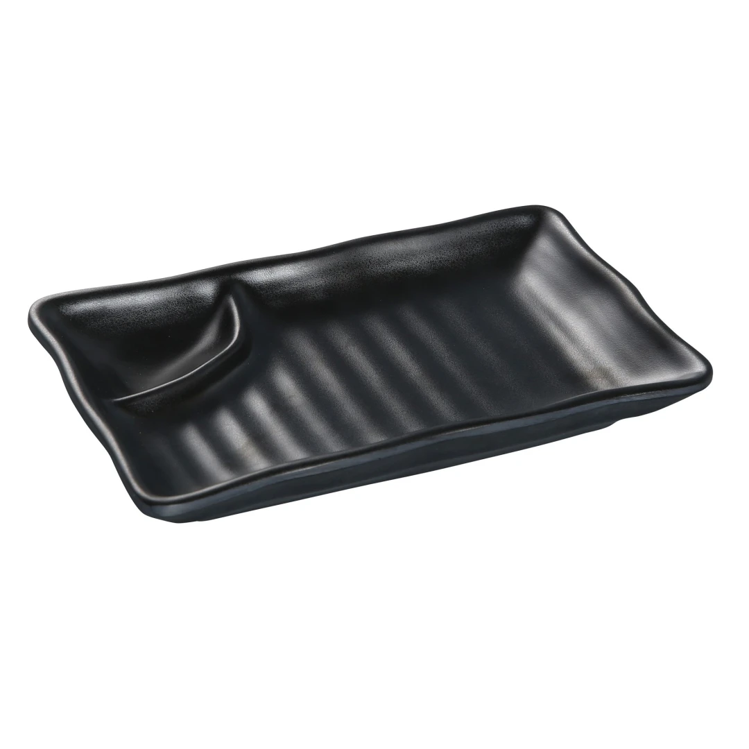 Yanco BP-4008 Rectangular Melamine Compartment Plate - 8" x 4 1/2", Black