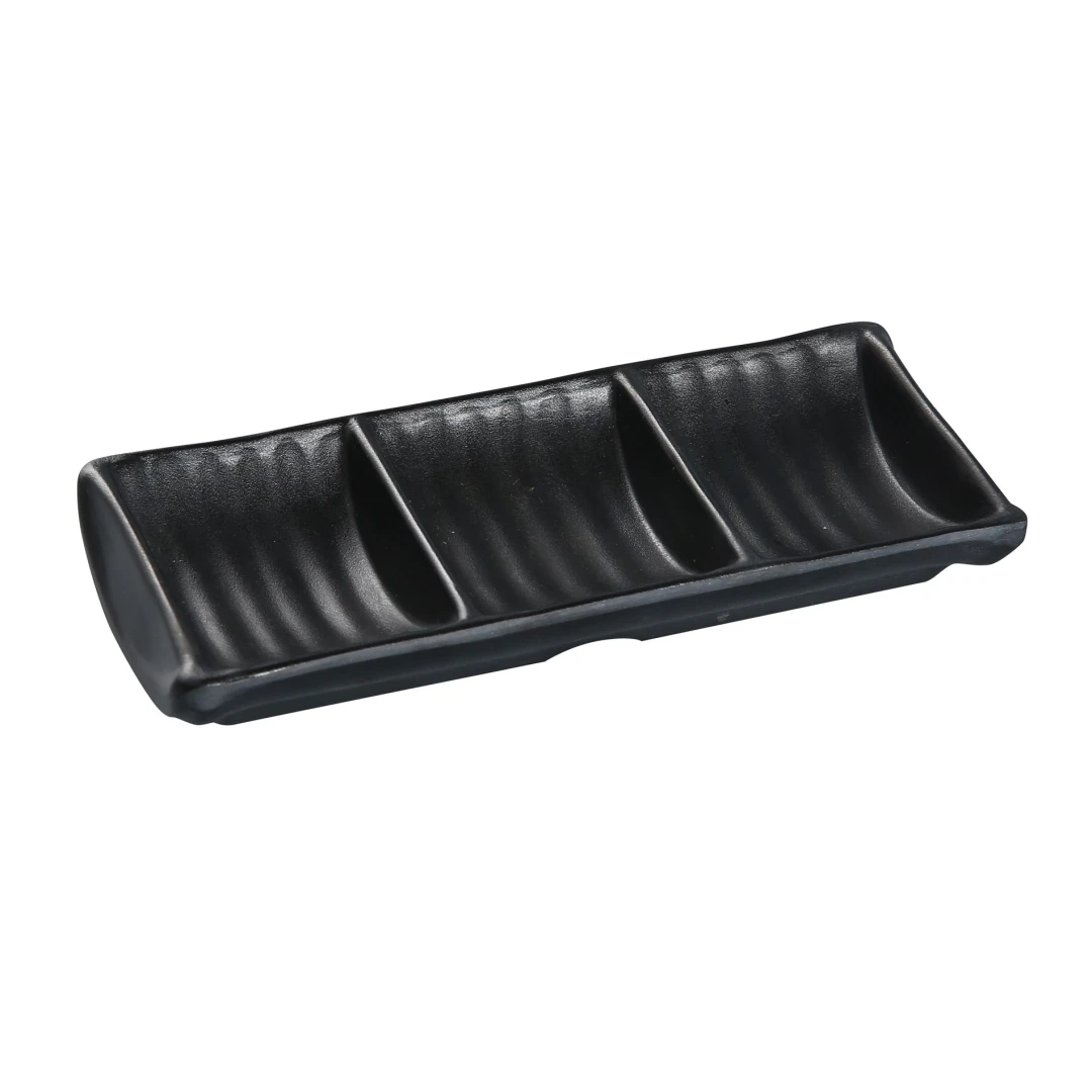 Yanco BP-4030 2 1/2 oz Melamine Sauce Dish w/ (3) 2 1/2 oz Compartments, Black