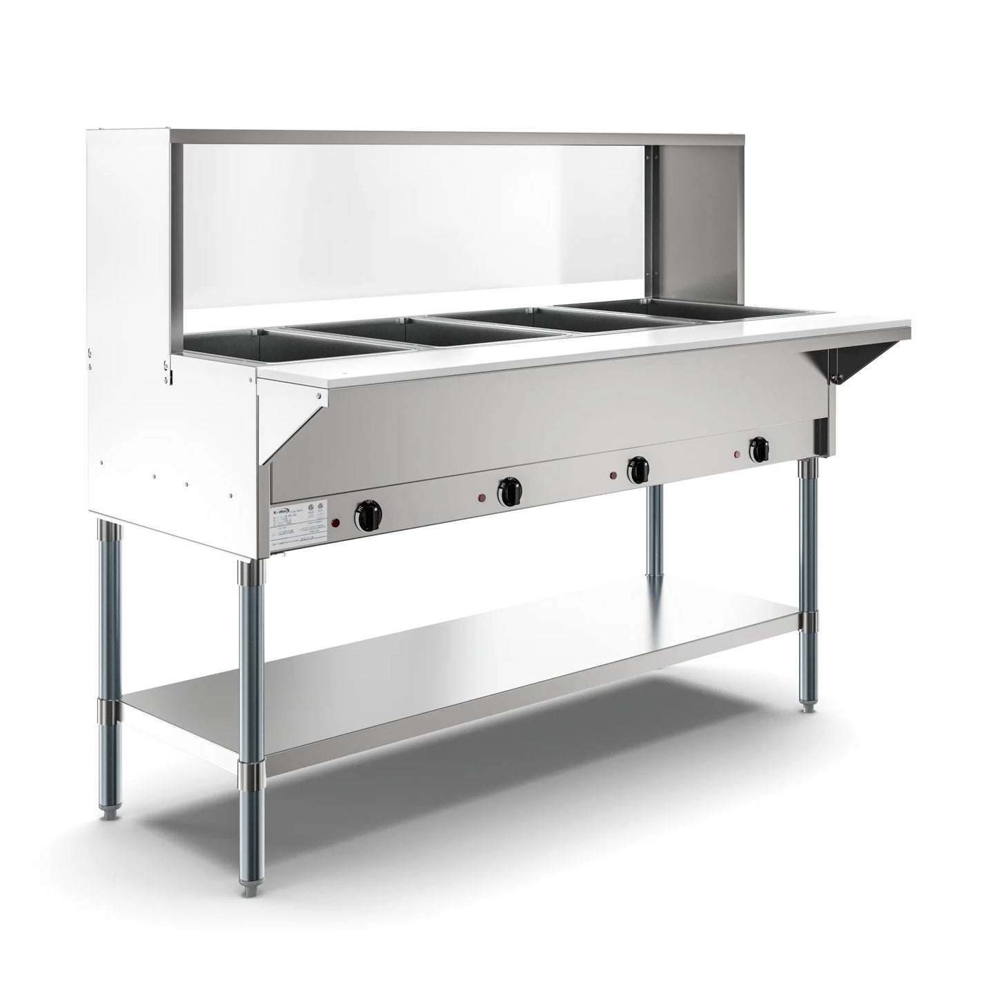 Koolmore KM-OWS-4SG 4-Pan Open Well Electric Steam Table With Undershelf And Sneeze-Guard, 120V