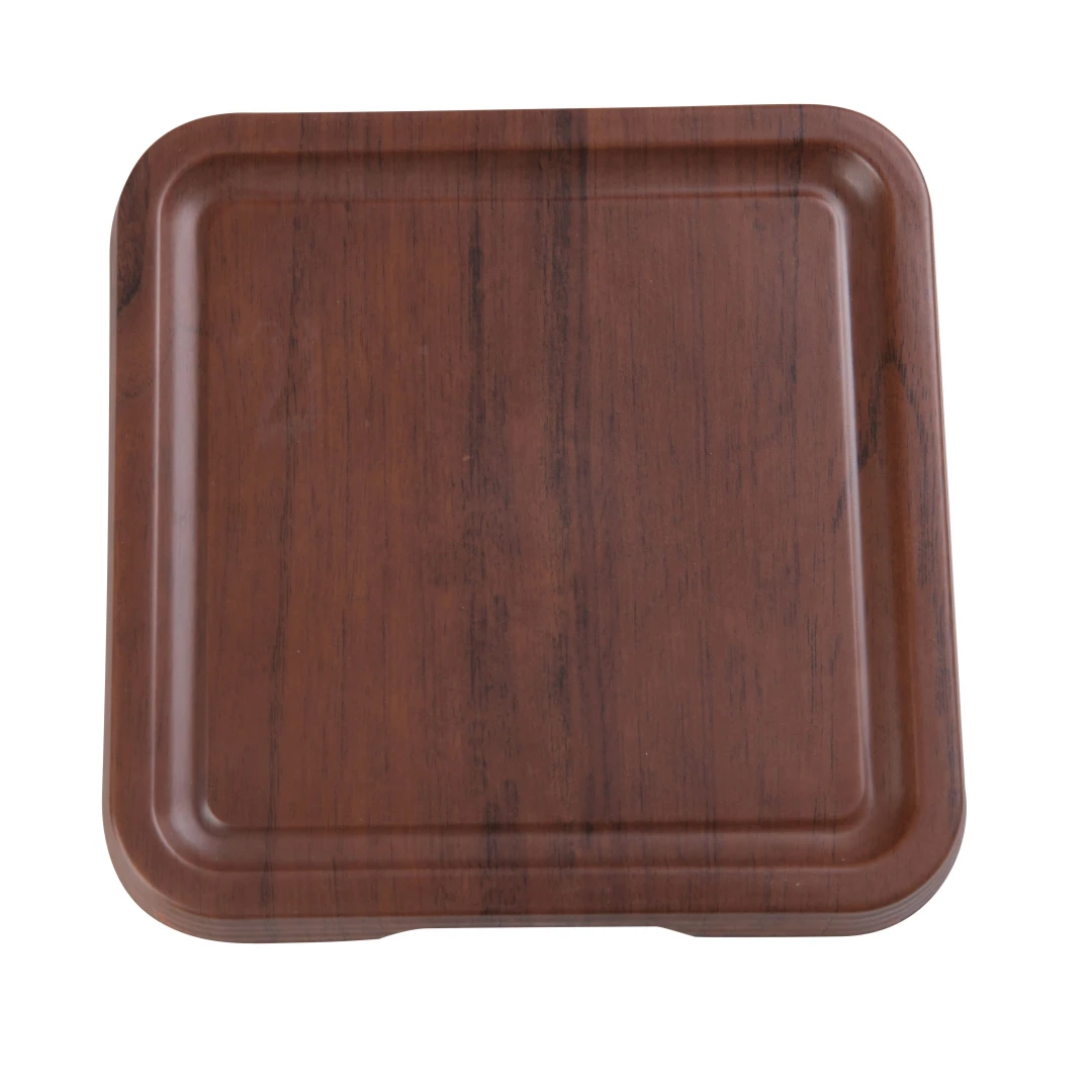 Yanco WL-307 Melamine Tray w/ Foot - 7 1/2" x 7 1/2", Wood Grain