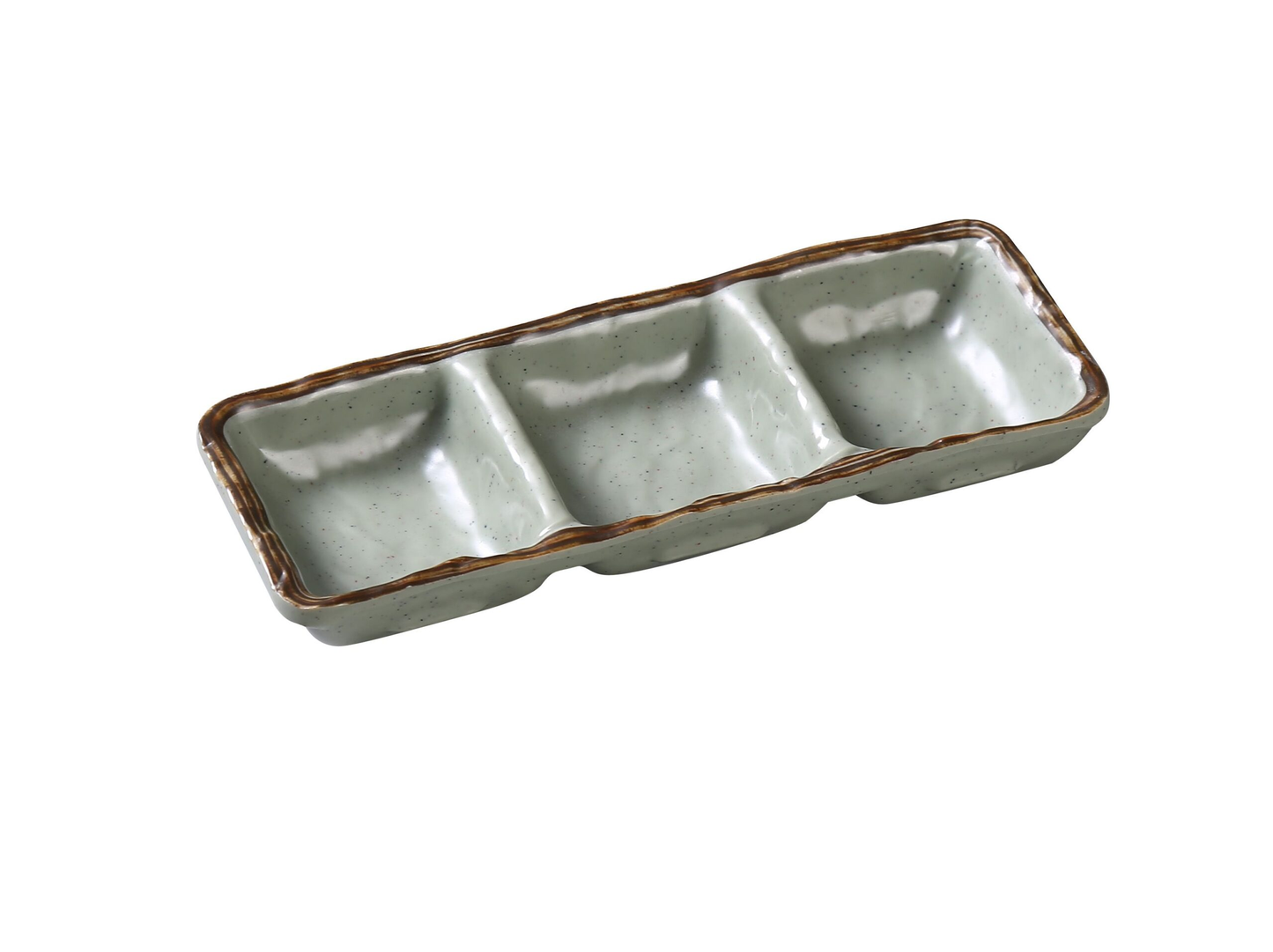 Yanco YO-9113 Yoto Triple Sauce Dish 3-compartments 8"L X 2-3/4"W X 3/4"H