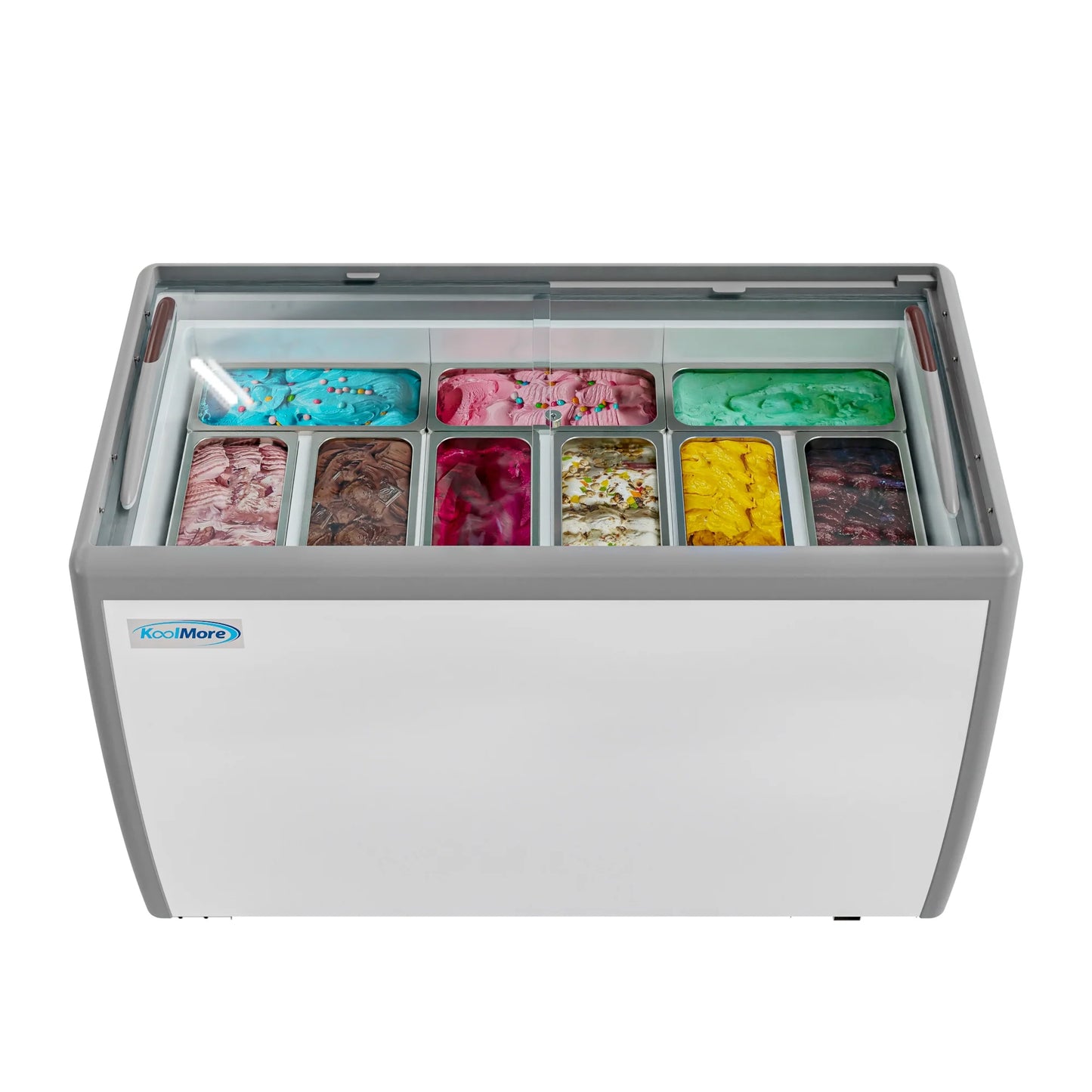 Koolmore KM-GDC-49SD 50 In. Commercial 9-Pan Gelato Ice Cream Dipping Cabinet Display Freezer With Sliding Glass Door- 13 Cu Ft.