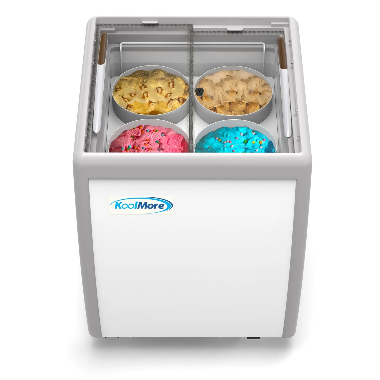 Koolmore KM-ICD-26SD 26 In. Commercial 4 Tub Ice Cream Dipping Cabinet Display Freezer With Sliding Glass Door- 6 Cu Ft.