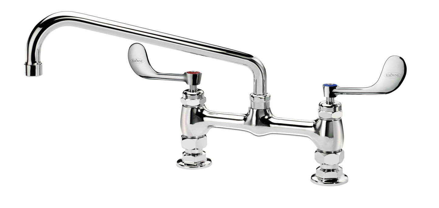 Krowne 15-812L-W-E4 Raised Deck Mount Faucet w/ 12" Swing Spout & VR Wrist Action Handles - 8" Centers, 1.5 GPM