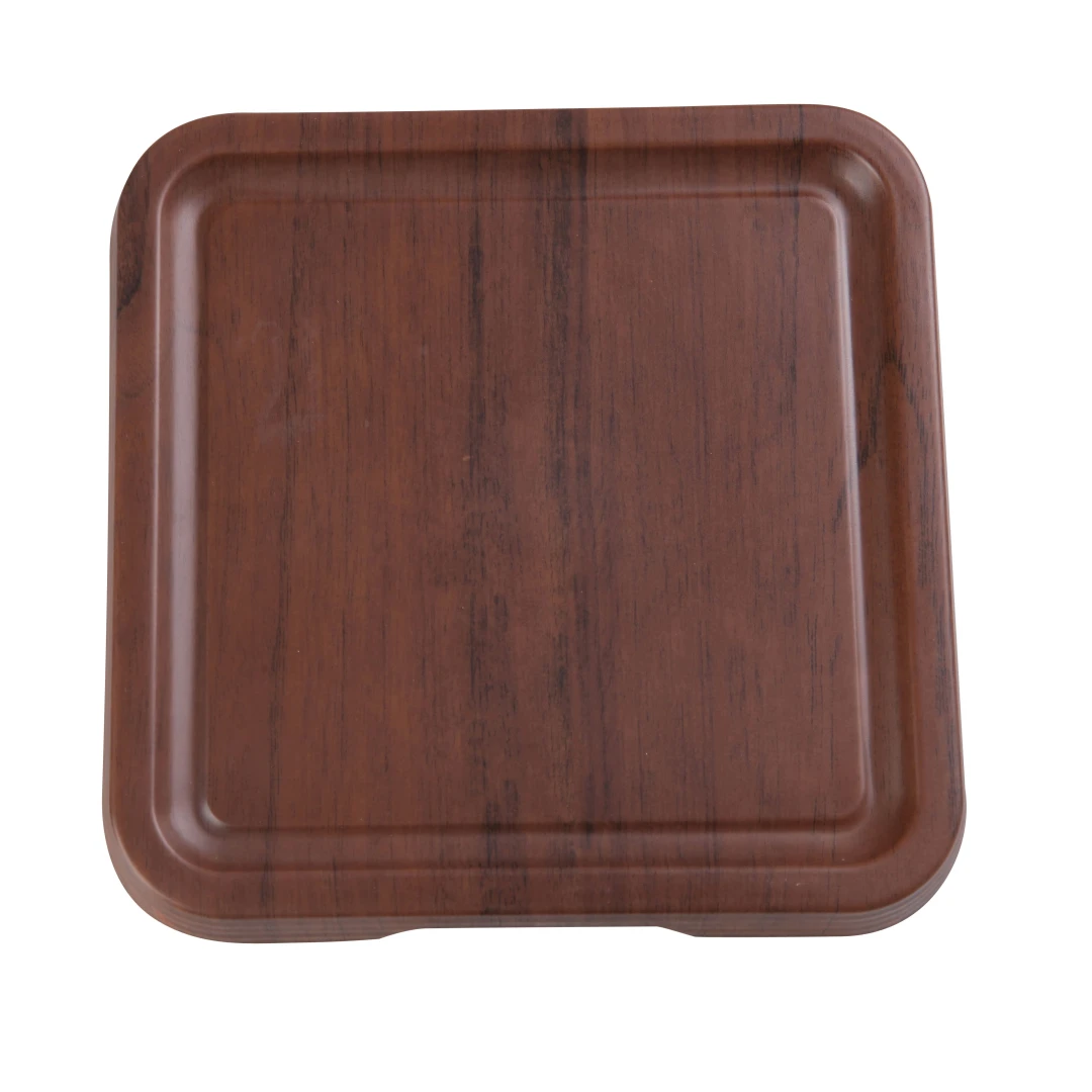 Yanco WL-309 Melamine Tray w/ Foot - 8 1/2" x 8 1/2", Wood Grain