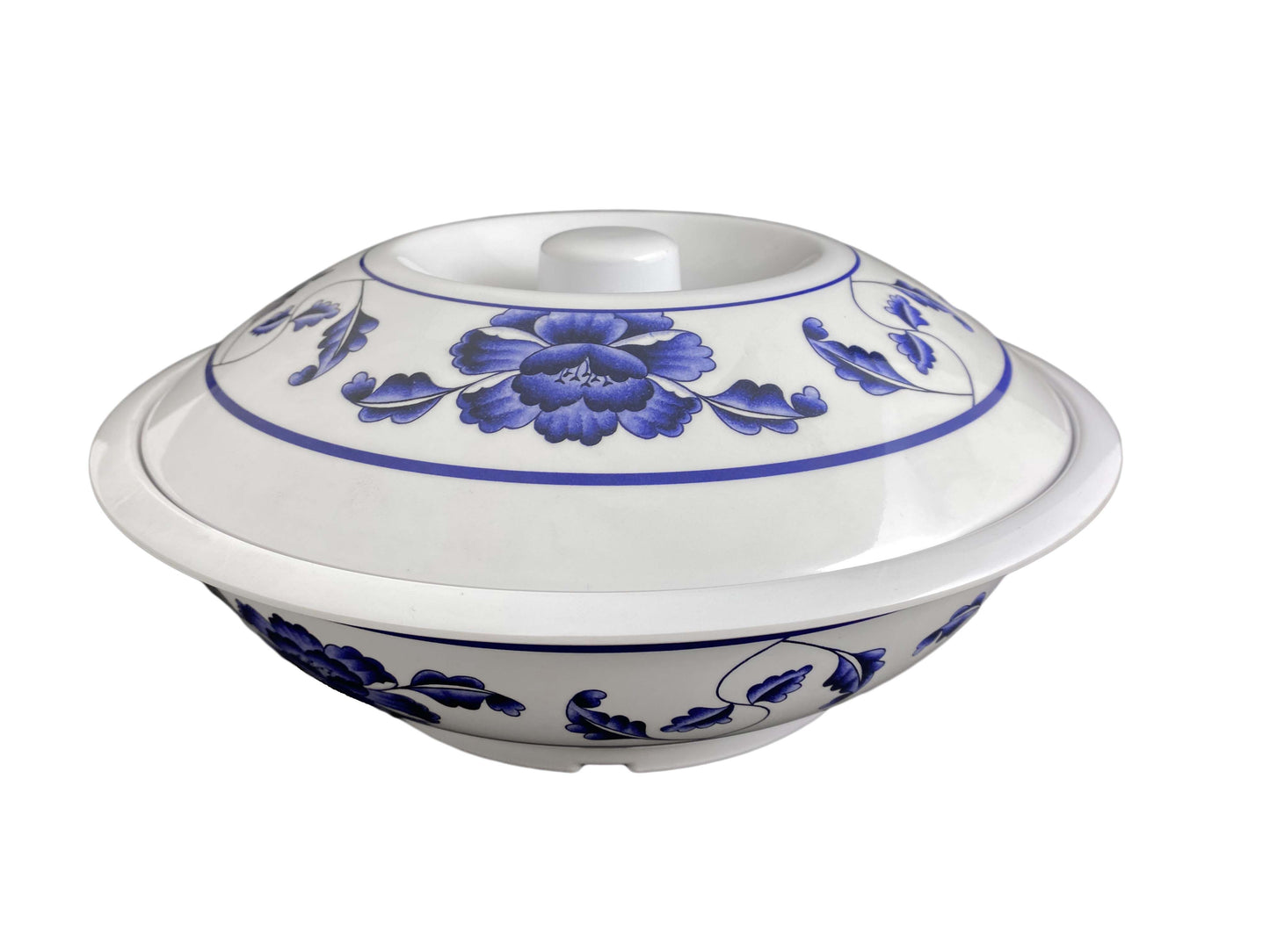 Thunder Group 8011TB 80 oz Round Melamine Serving Bowl, White/Blue
