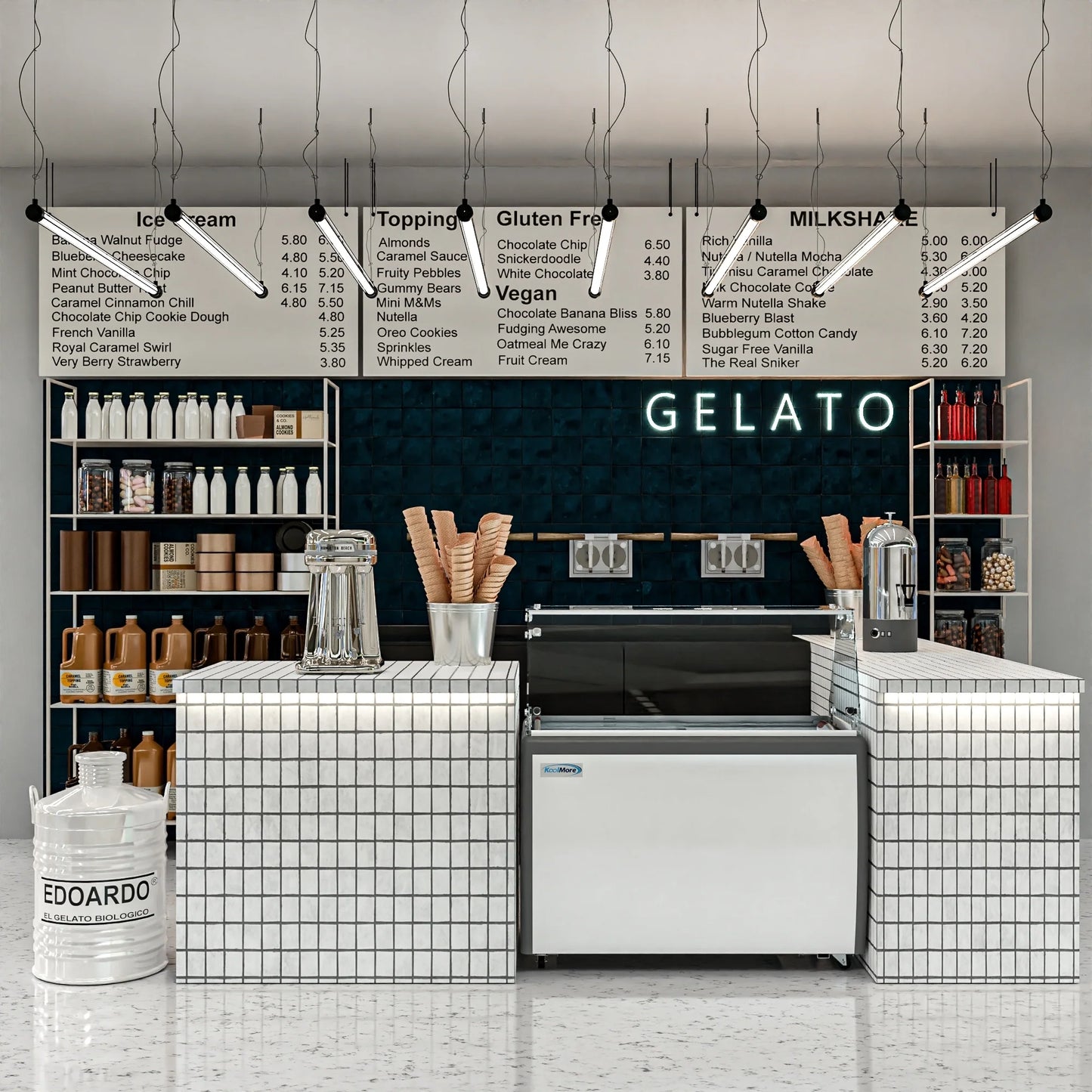 Koolmore KM-GDC-49SD-FG 50 In. Commercial 9-Pan Gelato Ice Cream Dipping Cabinet Display Freezer With Sliding Glass Door And Sneeze Guard- 13 Cu Ft.
