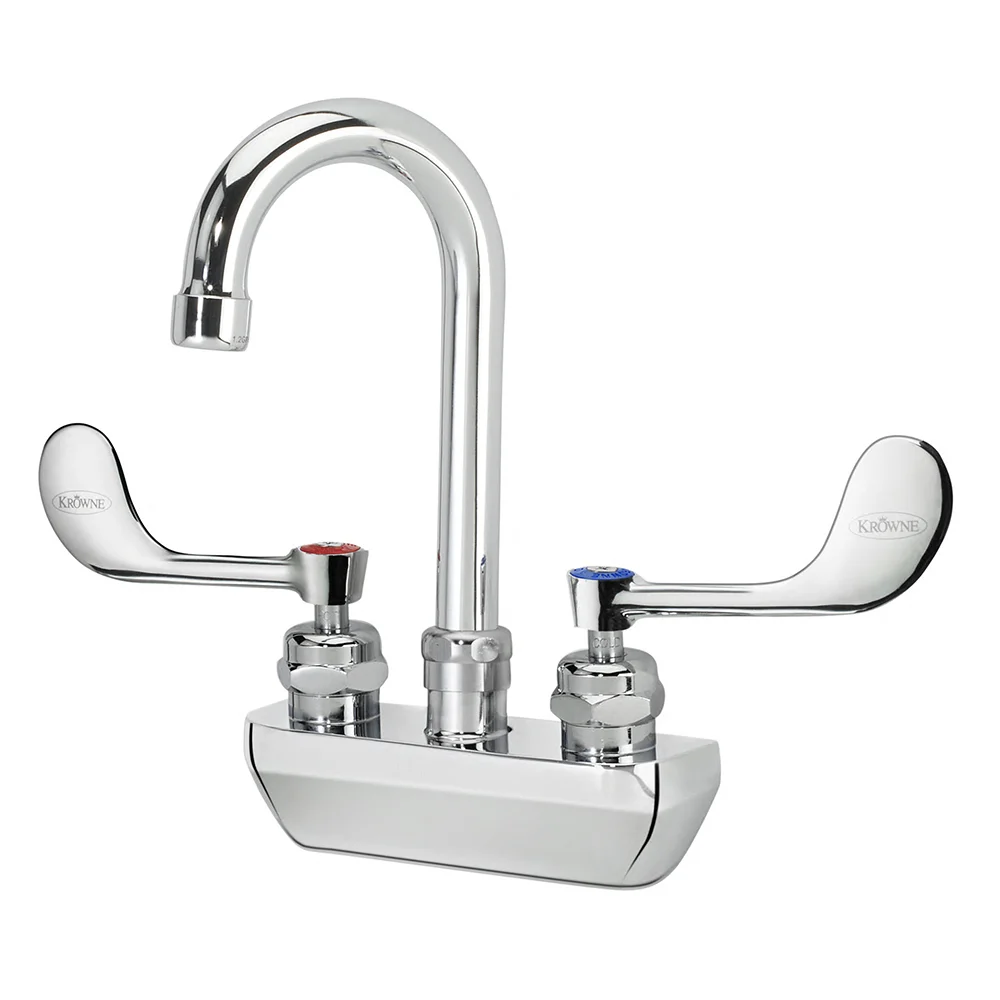 Krowne 14-400L-W-E6 Wall Mount Faucet w/ 3 1/2" Gooseneck Spout & VR Wrist Action Handles - 4" Centers, 2.2 GPM