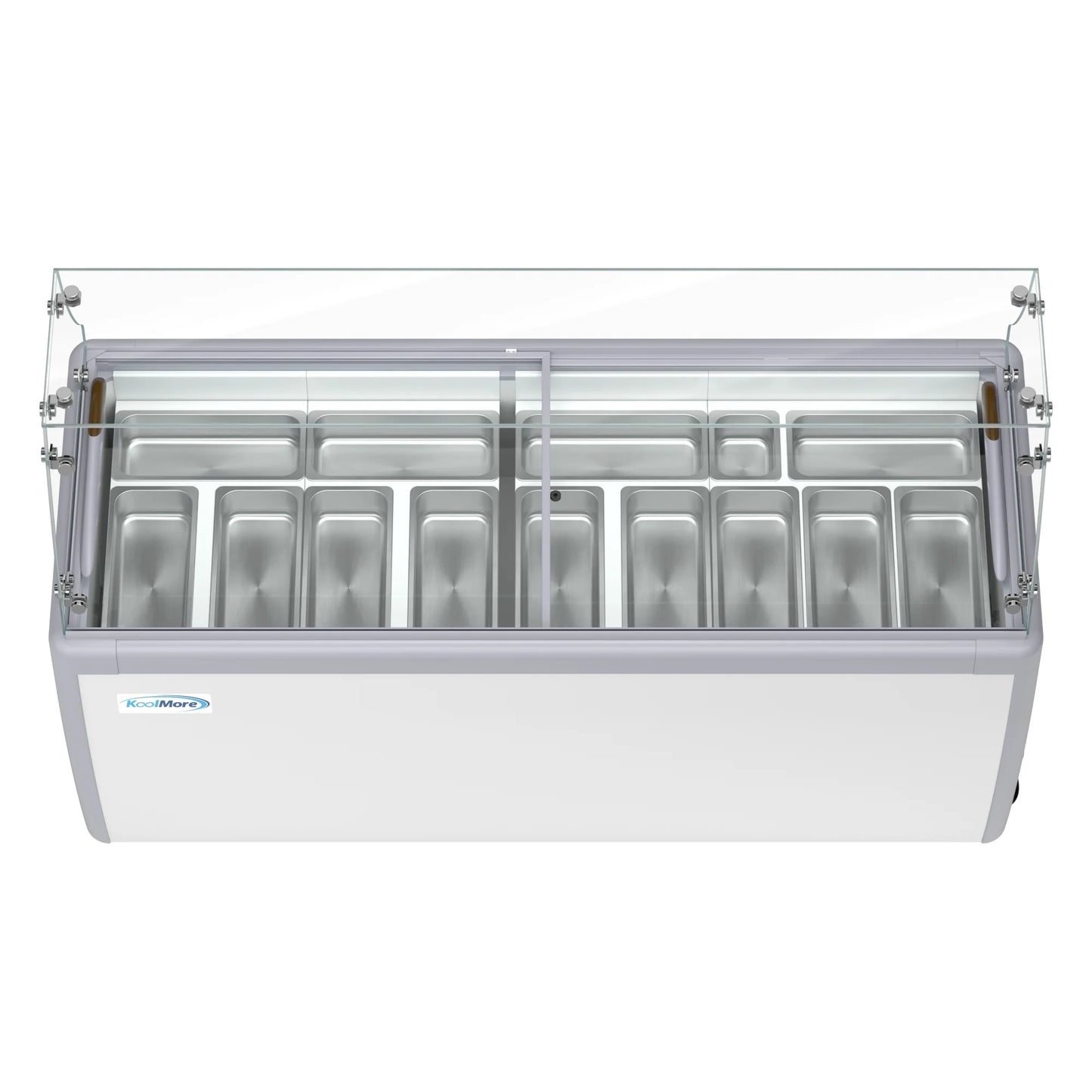Koolmore KM-GDC-71SD-FG 70 In. Commercial 14-Pan Gelato Ice Cream Dipping Cabinet Display Freezer With Sliding Glass Door And Sneeze Guard- 20 Cu Ft.