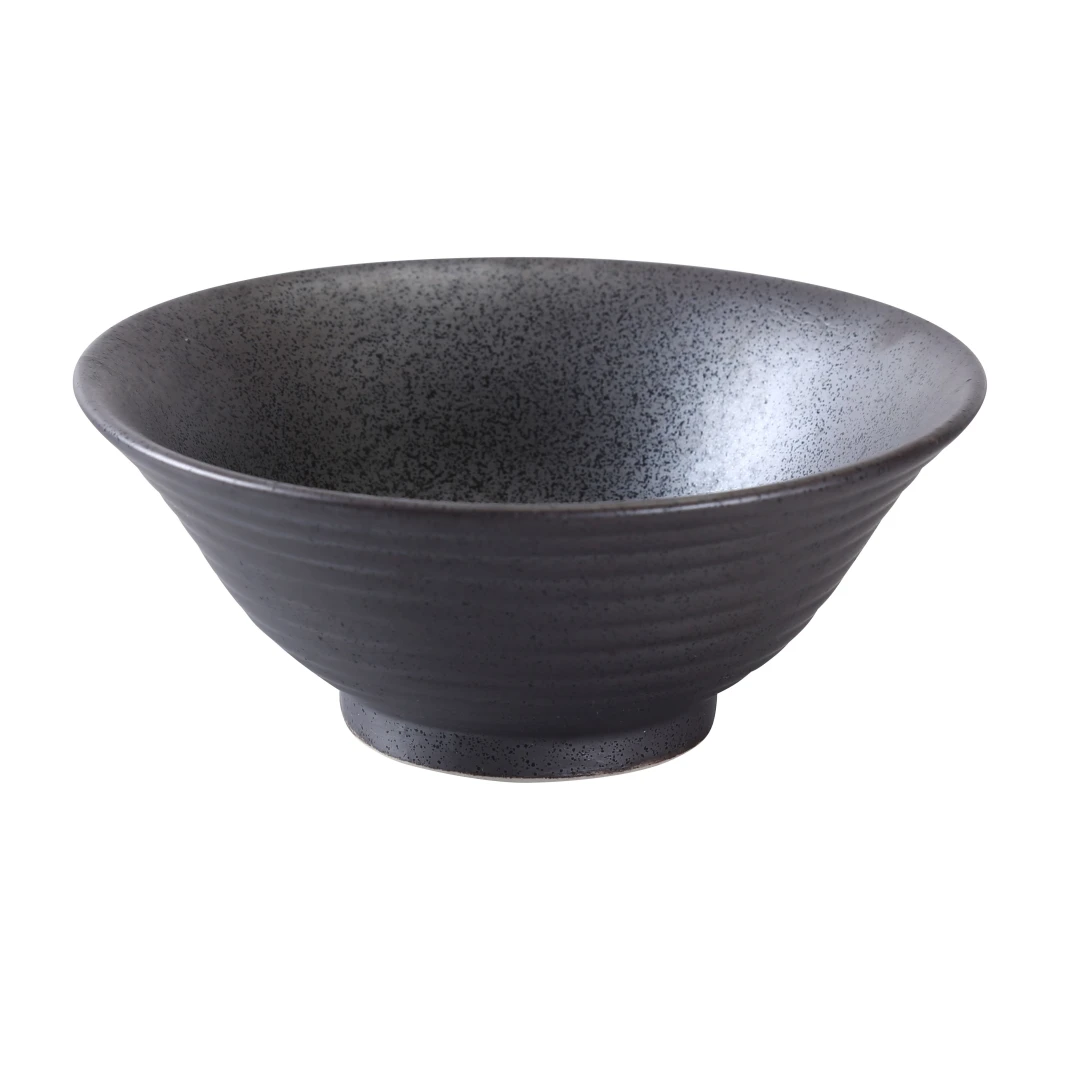 Yanco DB-3107 30 oz Round Diamond Black Ramen Bowl - Porcelain, Black