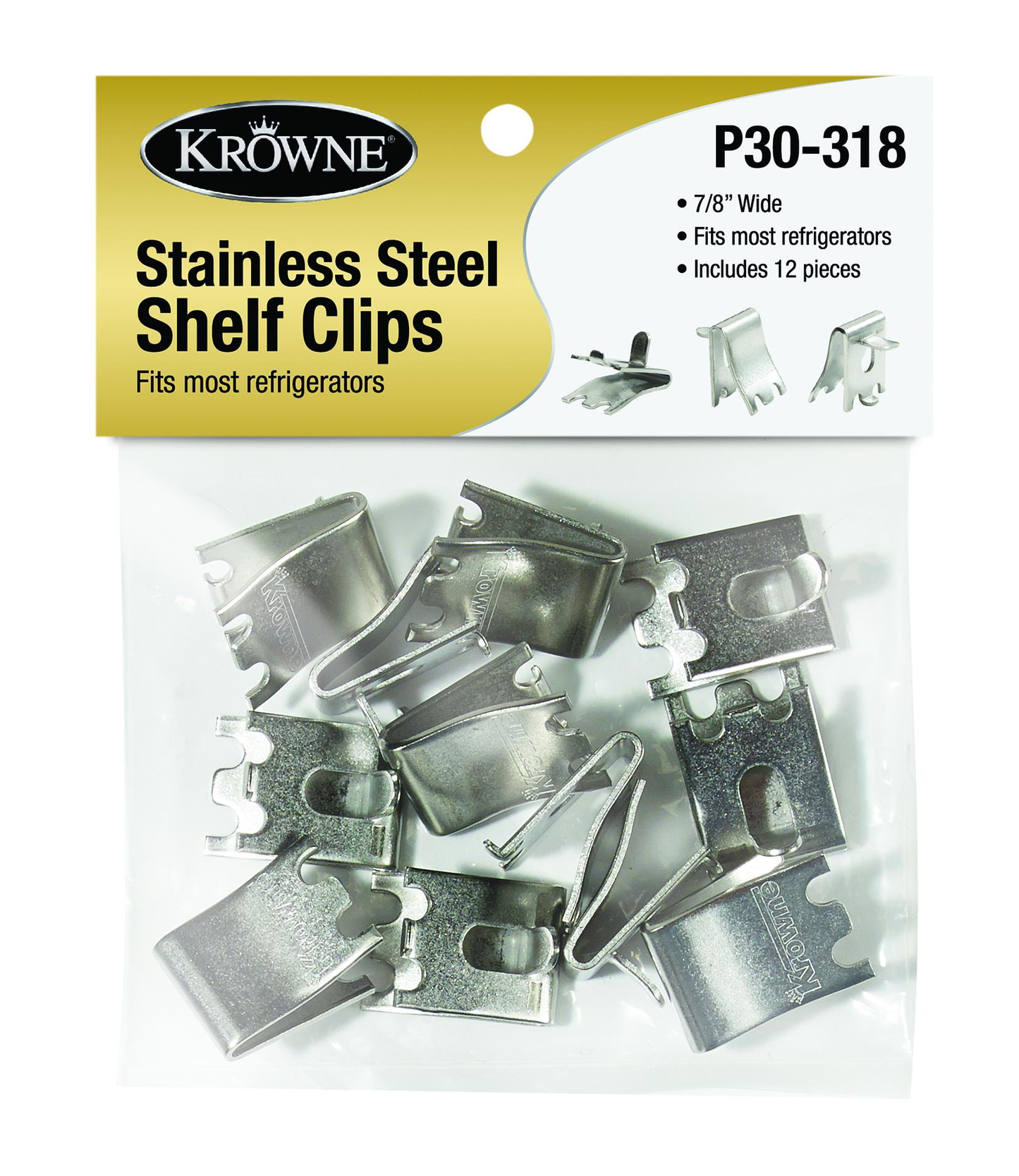 Krowne P30-318 Snap-In Refrigerator Shelf Supports, Stainless Steel
