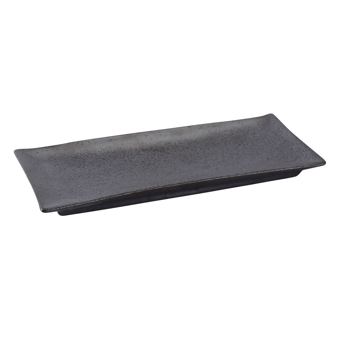 Yanco DB-411 Rectangular Diamond Black Plate - 10 1/2" x 4 3/8", Porcelain, Black