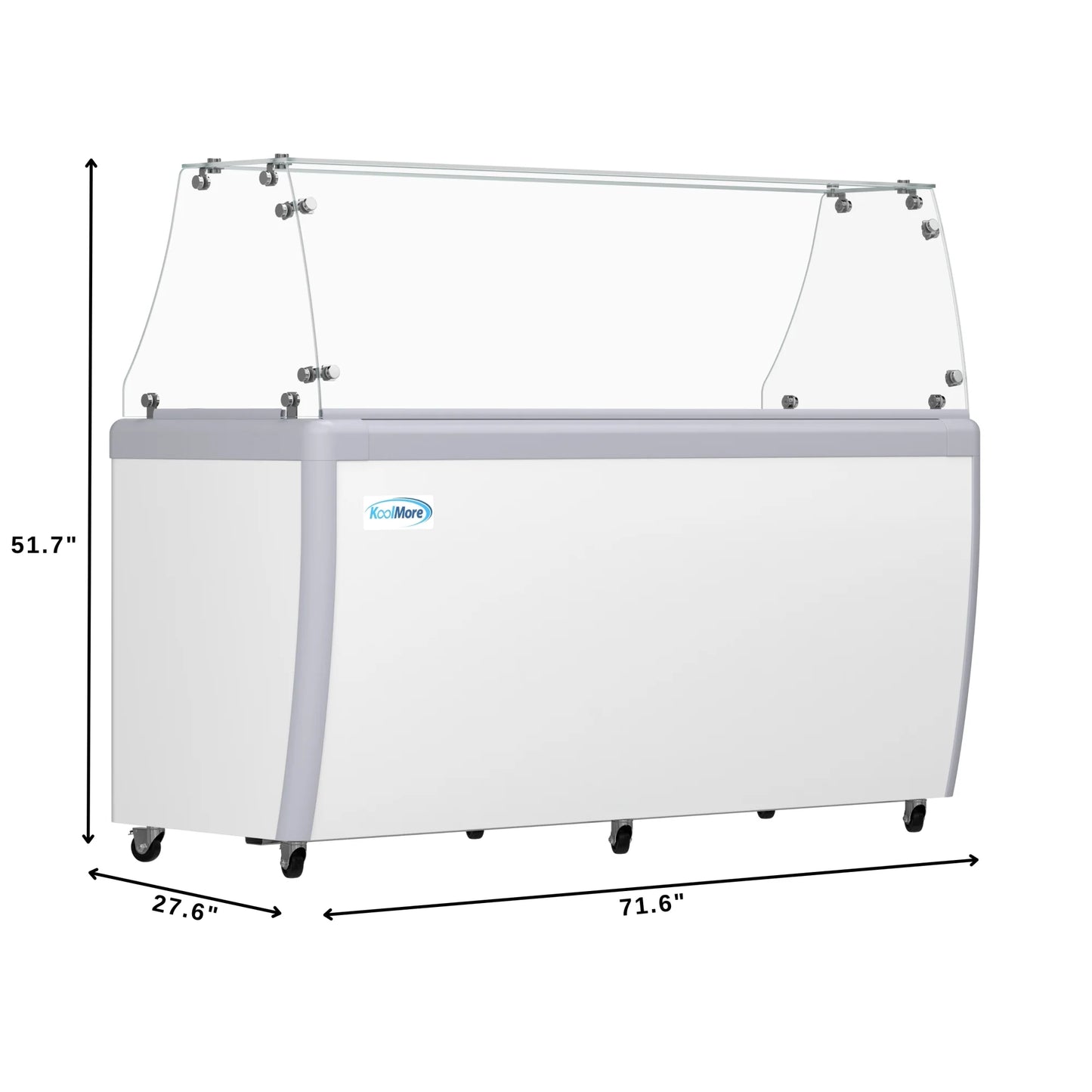 Koolmore KM-GDC-71SD-FG 70 In. Commercial 14-Pan Gelato Ice Cream Dipping Cabinet Display Freezer With Sliding Glass Door And Sneeze Guard- 20 Cu Ft.