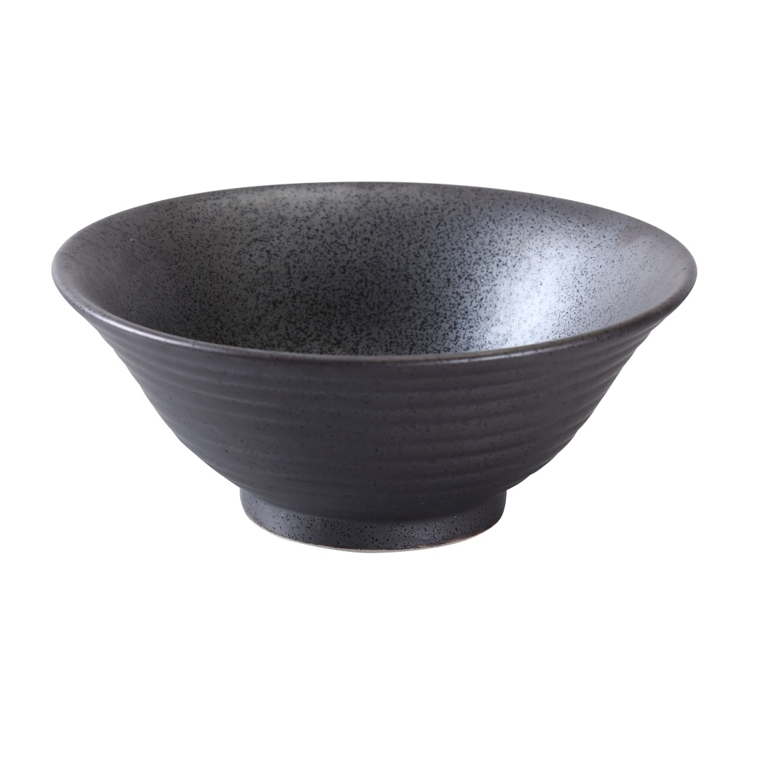 Yanco DB-3108 45 oz Round Diamond Black Ramen Bowl - Porcelain, Black