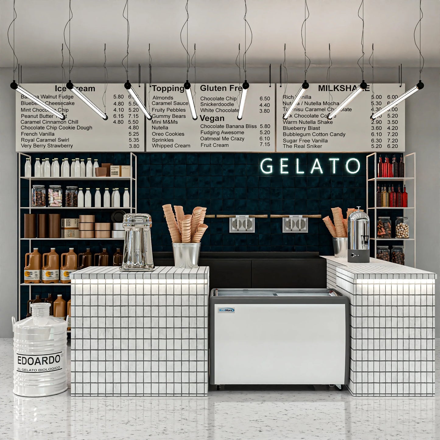 Koolmore KM-GDC-49SD 50 In. Commercial 9-Pan Gelato Ice Cream Dipping Cabinet Display Freezer With Sliding Glass Door- 13 Cu Ft.