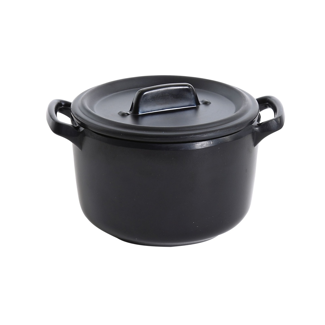 Yanco BP-4104 8 oz Round Melamine Bowl w/ Handles and Lid, Black