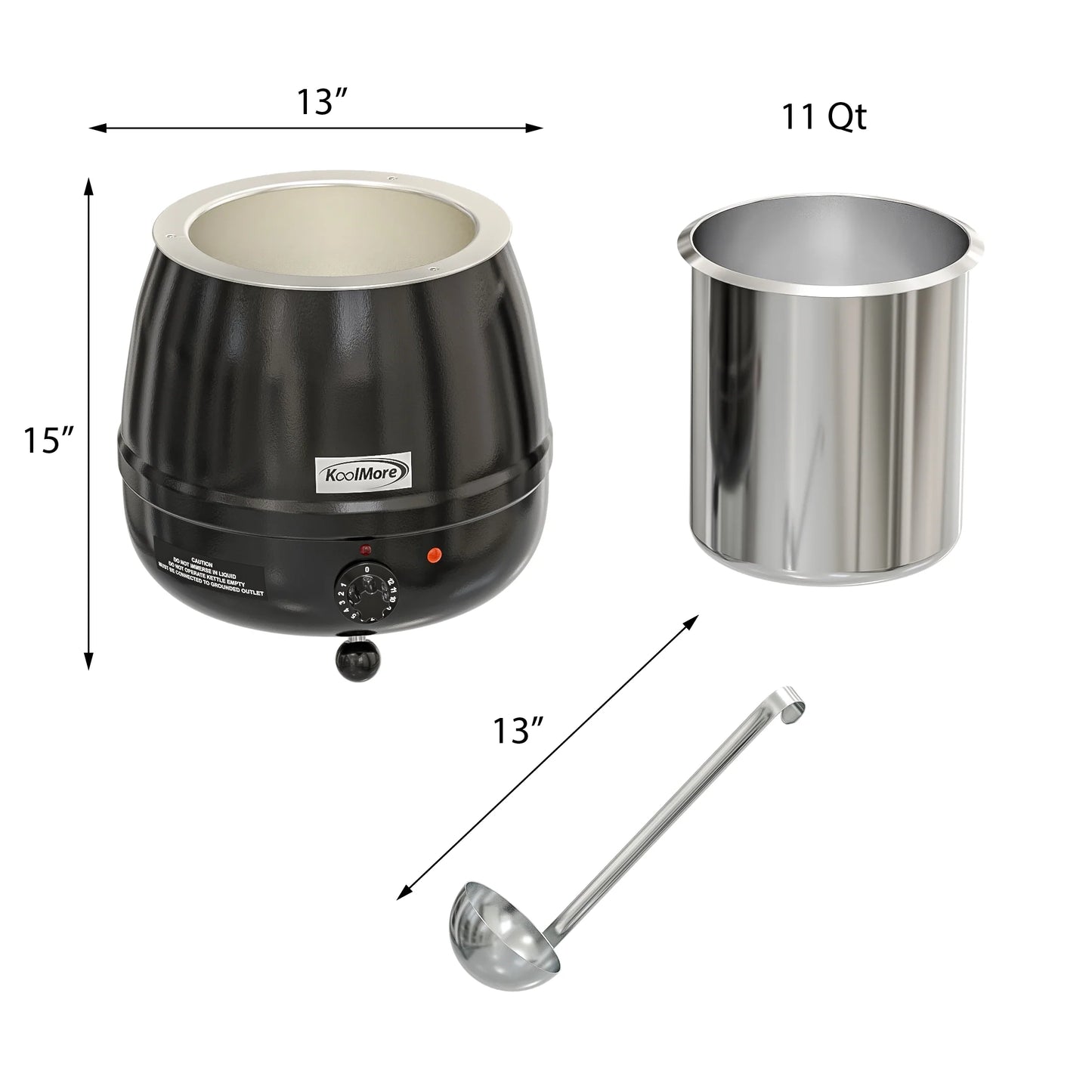 Koolmore SK-BK-3G 11.5 Qt. Round Countertop Black Stainless-Steel Food / Soup Kettle Warmer