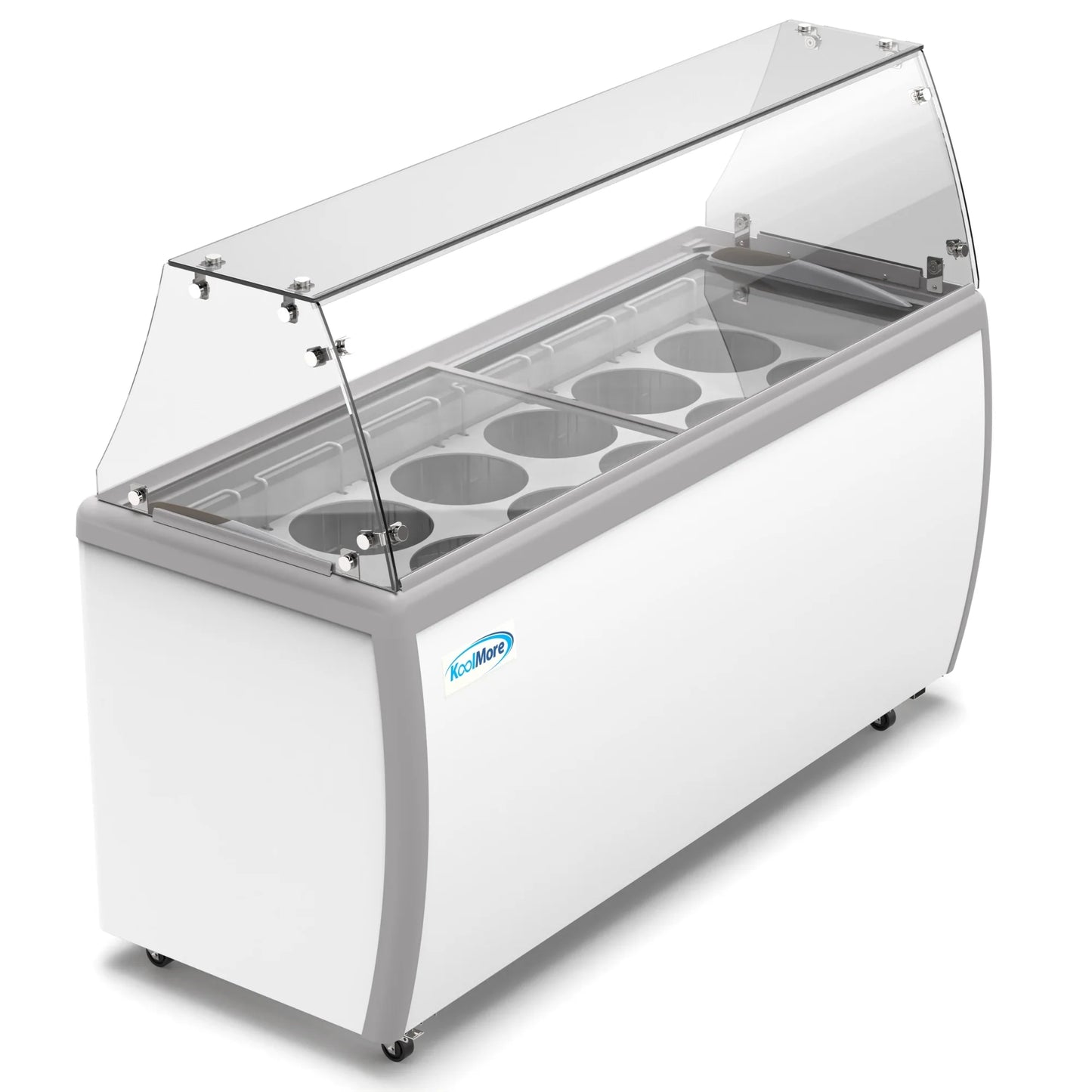 Koolmore KM-ICD-71SD-FG 70 In. Commercial 12 Tub Ice Cream Dipping Cabinet Display Freezer With Sliding Glass Door And Sneeze Guard- 20 Cu Ft.