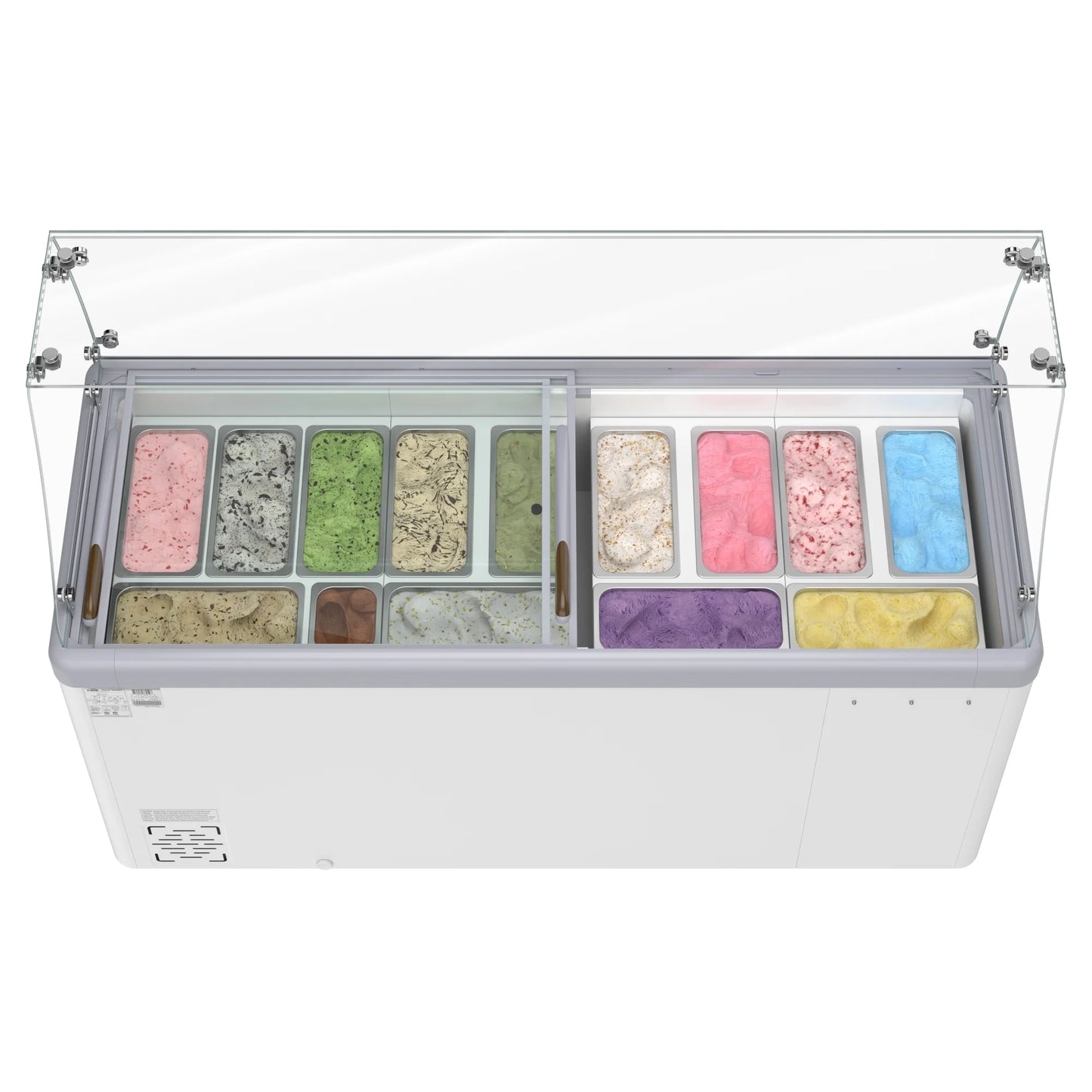 Koolmore KM-GDC-71SD-FG 70 In. Commercial 14-Pan Gelato Ice Cream Dipping Cabinet Display Freezer With Sliding Glass Door And Sneeze Guard- 20 Cu Ft.