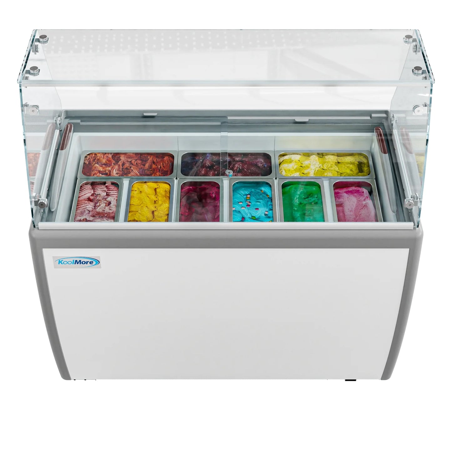 Koolmore KM-GDC-49SD-FG 50 In. Commercial 9-Pan Gelato Ice Cream Dipping Cabinet Display Freezer With Sliding Glass Door And Sneeze Guard- 13 Cu Ft.