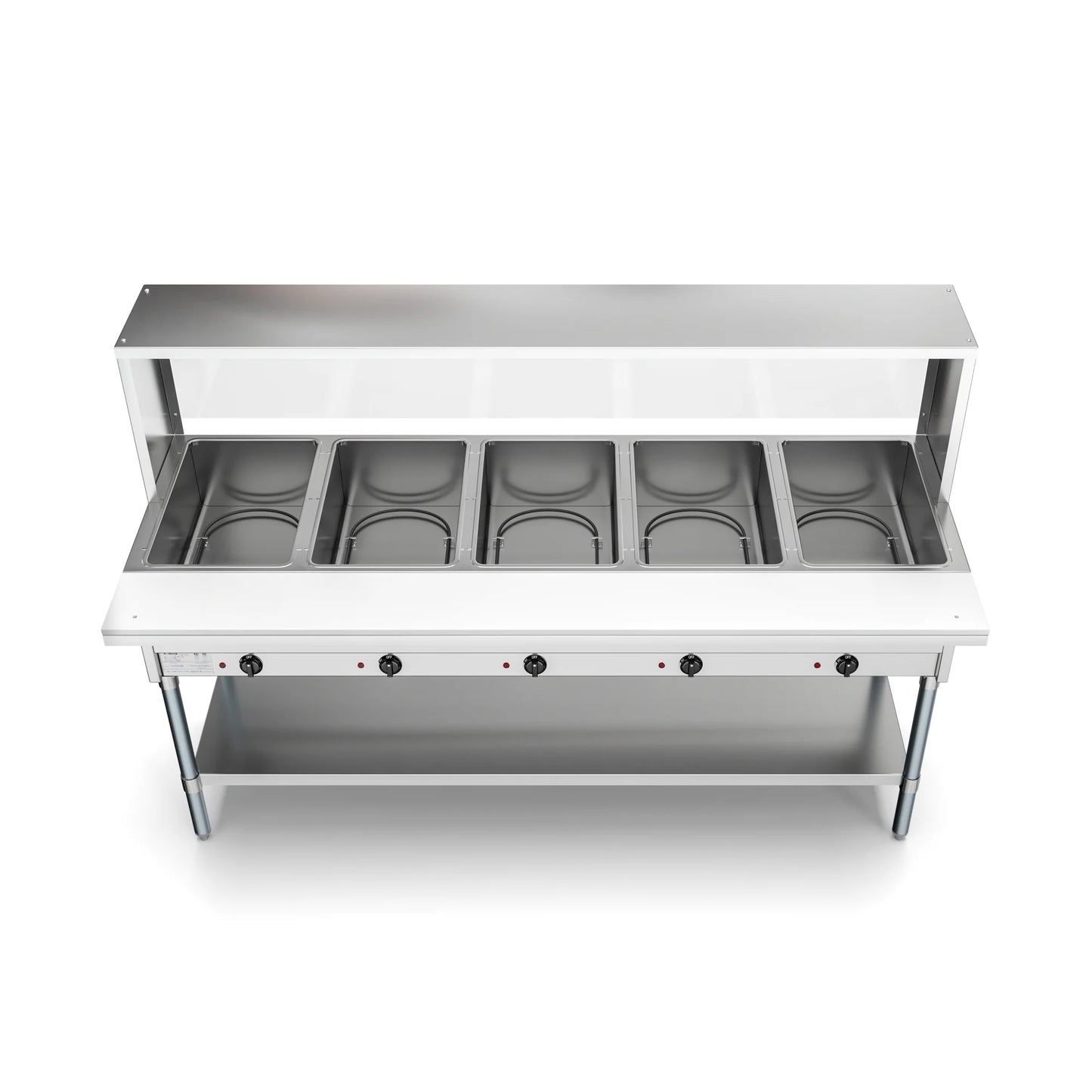 Koolmore KM-OWS-5SG 5-Pan Open Well Electric Steam Table With Undershelf And Sneeze-Guard, 240V