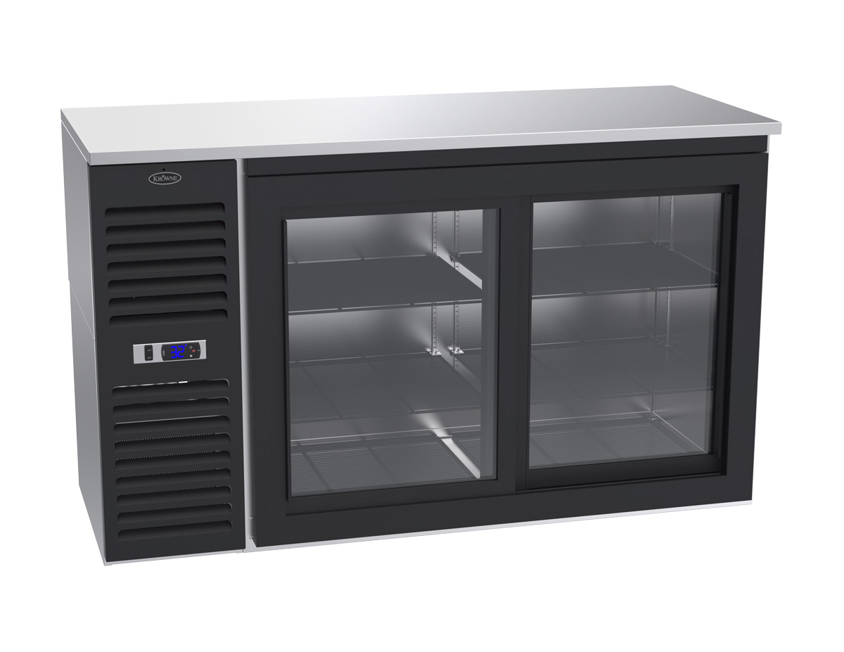 Krowne SD60L 60" Bar Refrigerator - 2 Sliding Glass Doors, Black, 115v