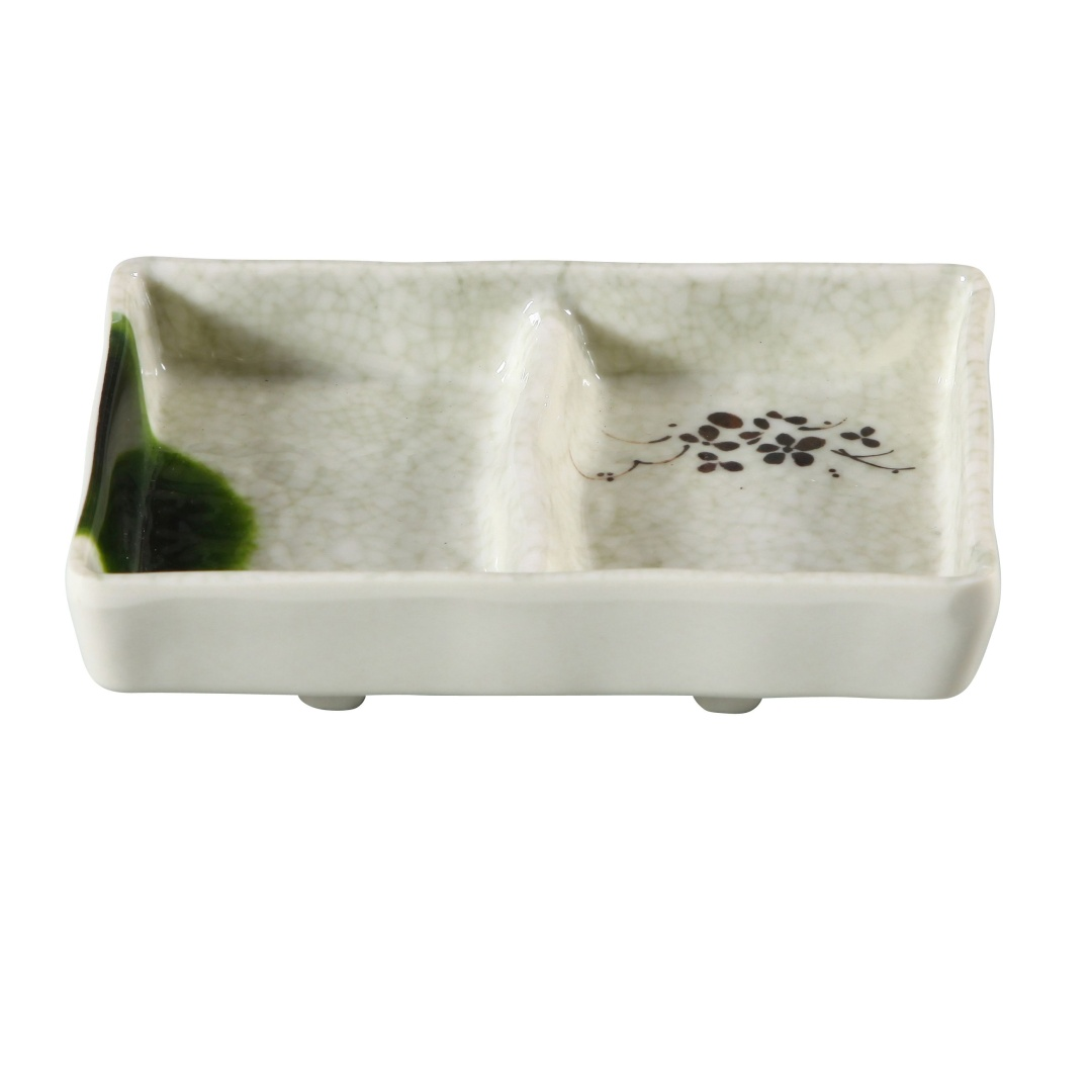 Yanco HO-4031 2 oz Melamine Divided Dish w/ (2) Compartments - 5" x 3 1/2", Beige