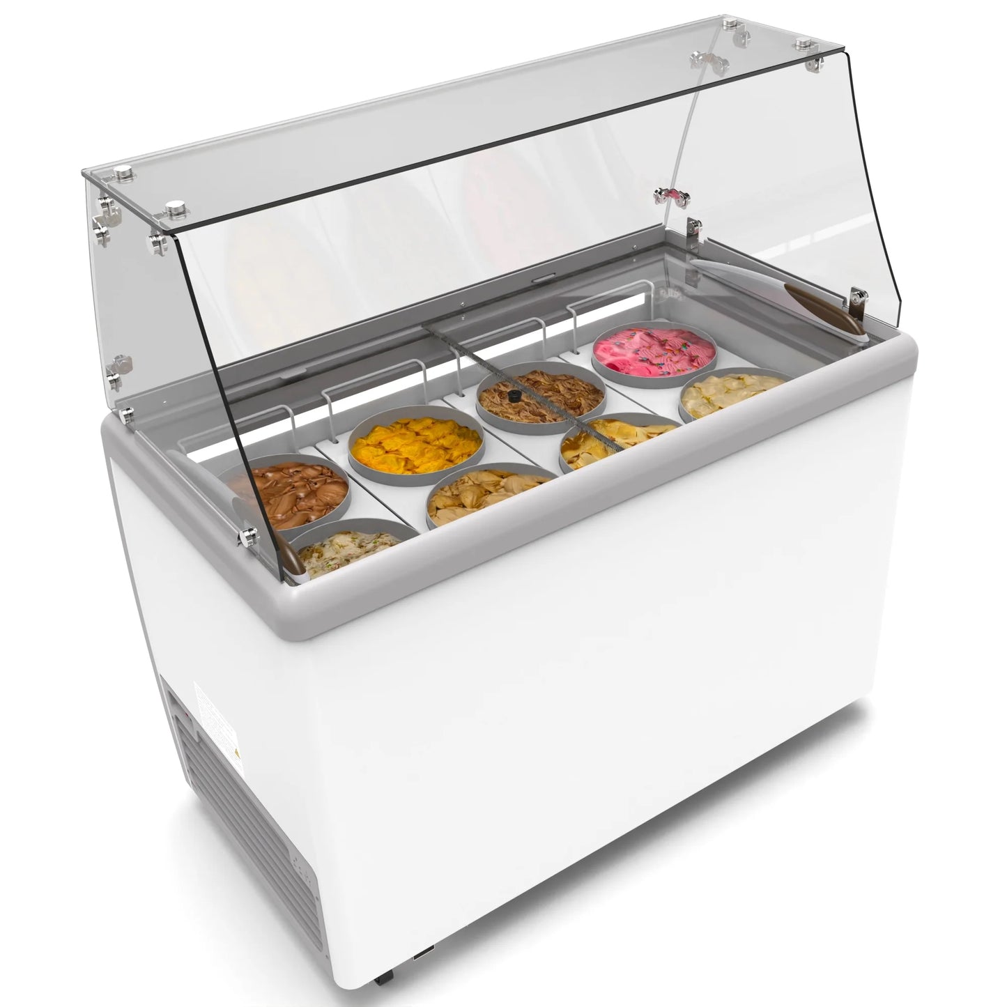 Koolmore KM-ICD-49SD-FG 50 In. Commercial 8 Tub Ice Cream Dipping Cabinet Display Freezer With Sliding Glass Door And Sneeze Guard- 13 Cu Ft.