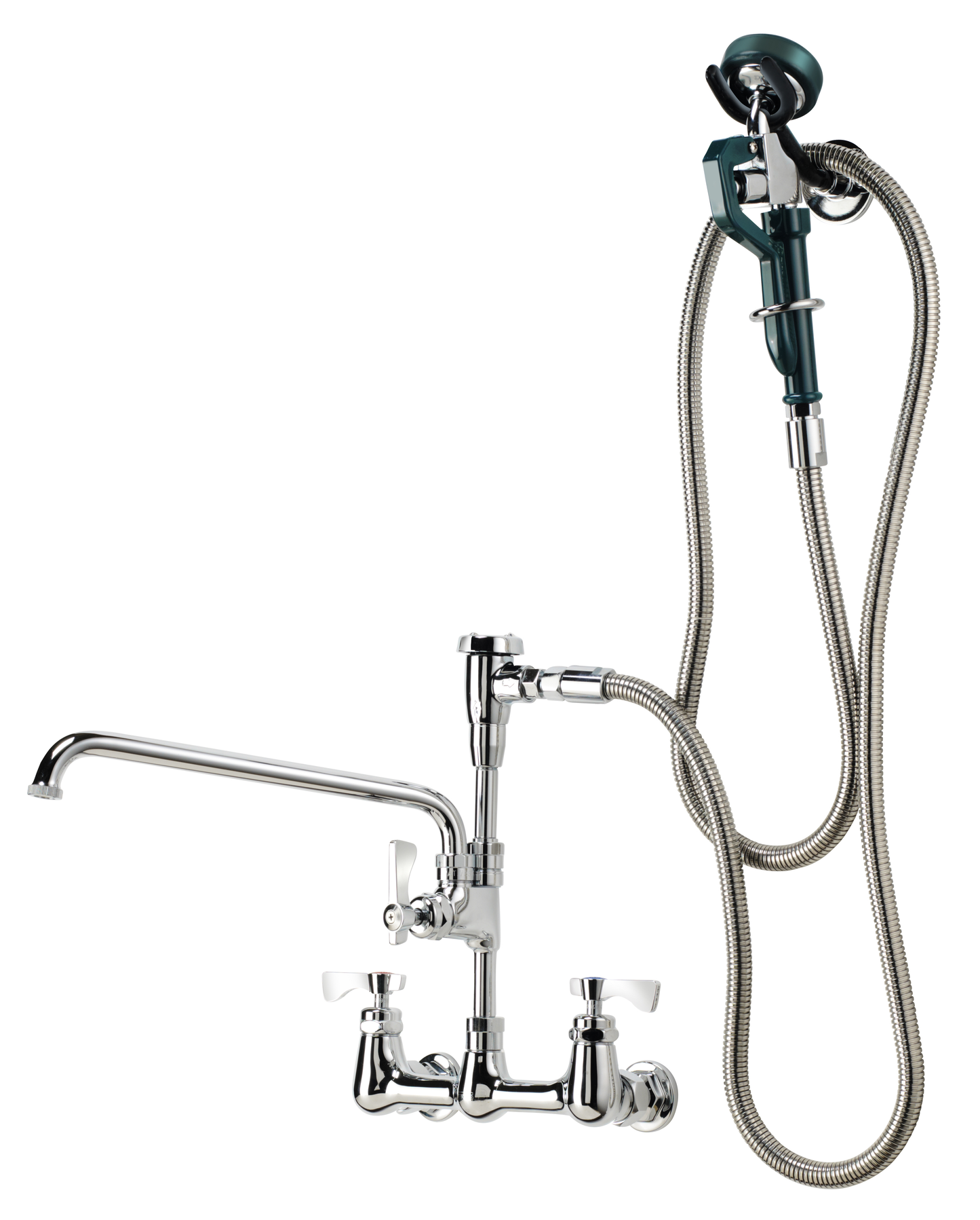 Krowne 19-112L 12"H Wall Mount Pre Rinse Faucet - 1 3/5 GPM, Base with Nozzle