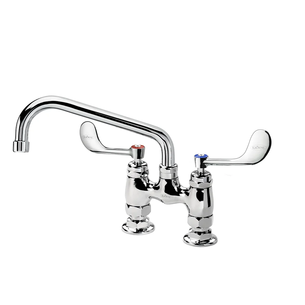 Krowne 15-408L-W-E4 Raised Deck Mount Faucet w/ 8" Swing Spout & VR Wrist Action Handles - 4" Centers, 1.5 GPM