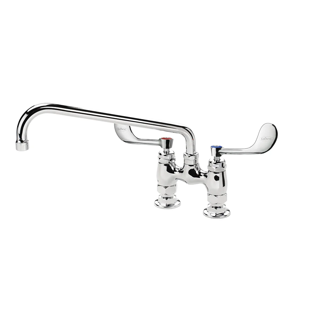Krowne 15-412L-W-E4 Raised Deck Mount Faucet w/ 12" Swing Spout & VR Wrist Action Handles - 4" Centers, 1.5 GPM