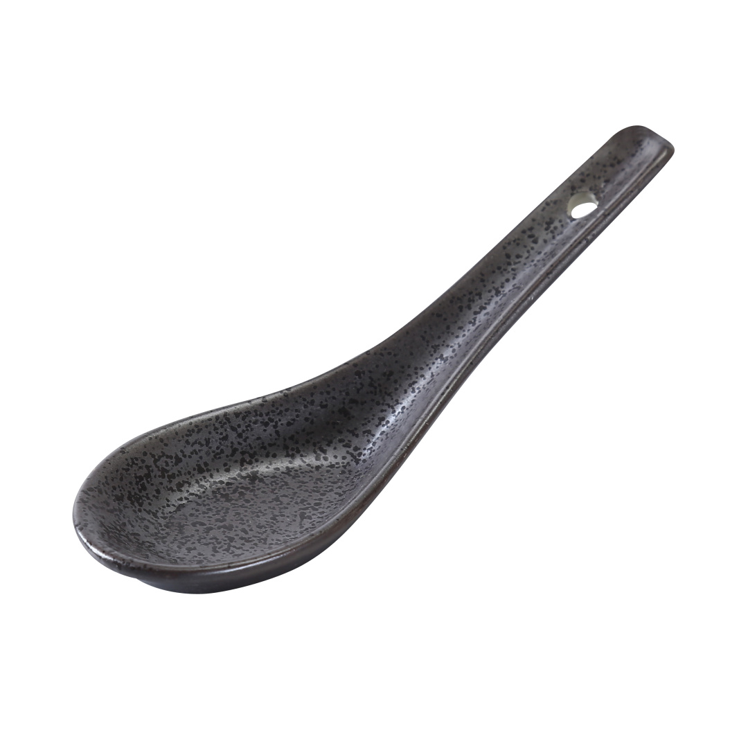 Yanco DB-7002 5 1/2" Diamond Black Spoon - Porcelain, Black
