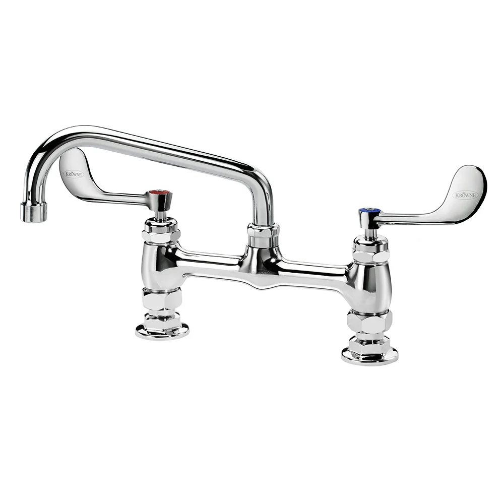 Krowne 15-808L-W-E4 Raised Deck Mount Faucet w/ 8" Swing Spout & VR Wrist Action Handles - 8" Centers, 1.5 GPM