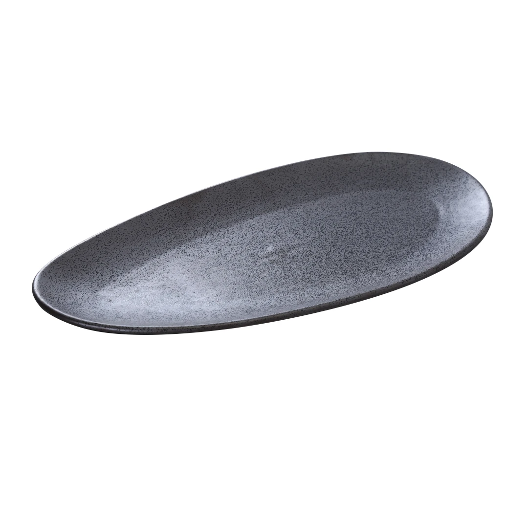 Yanco DB-314 Leaf Shaped Diamond Black Plate - 14" x 6 1/2", Porcelain, Black