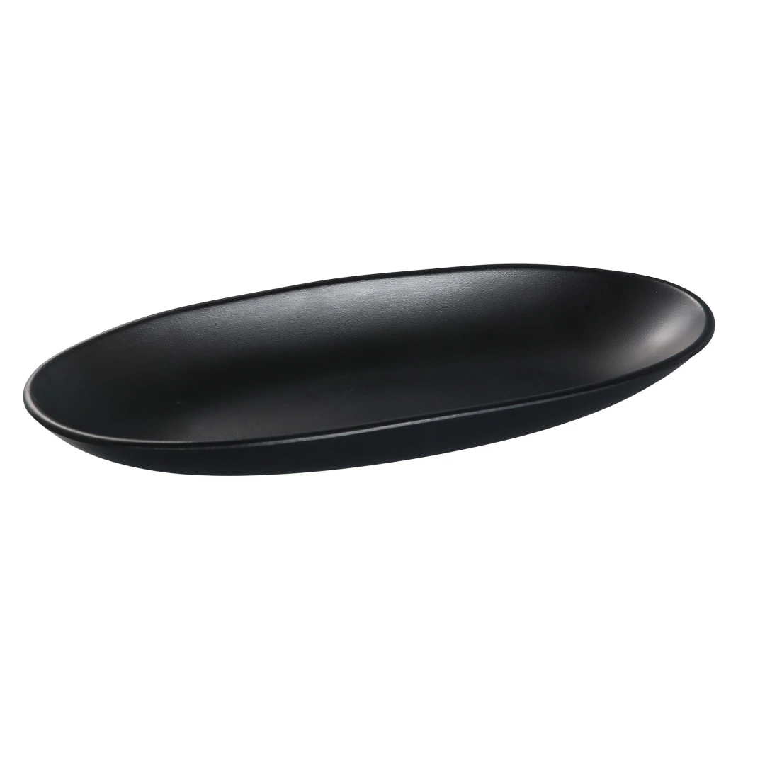 Yanco BP-4113 Boat Shaped Melamine Plate - 12 3/4" x 5 1/2", Black