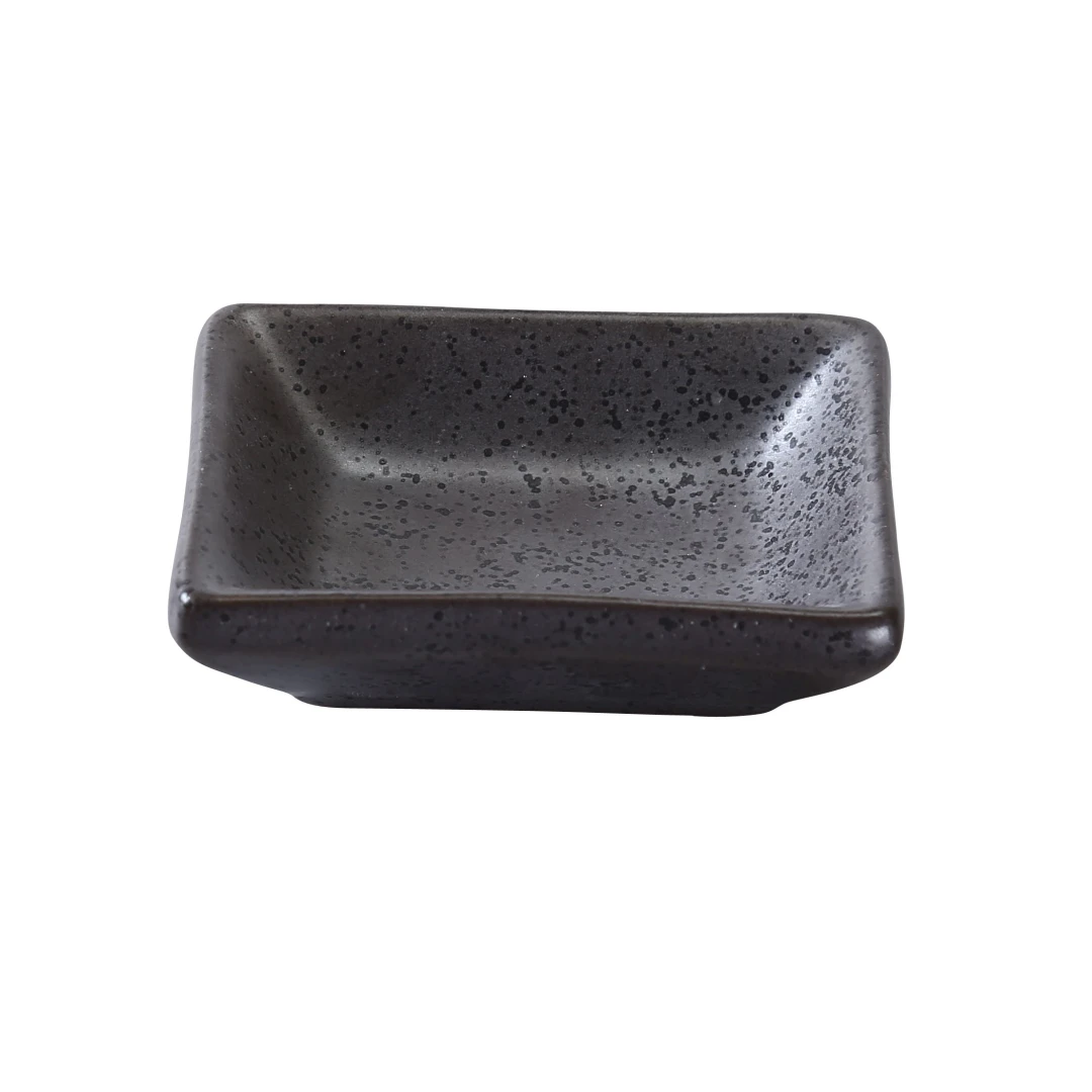 Yanco DB-4030 2 oz Rectangular Diamond Black Sauce Dish - Porcelain, Black