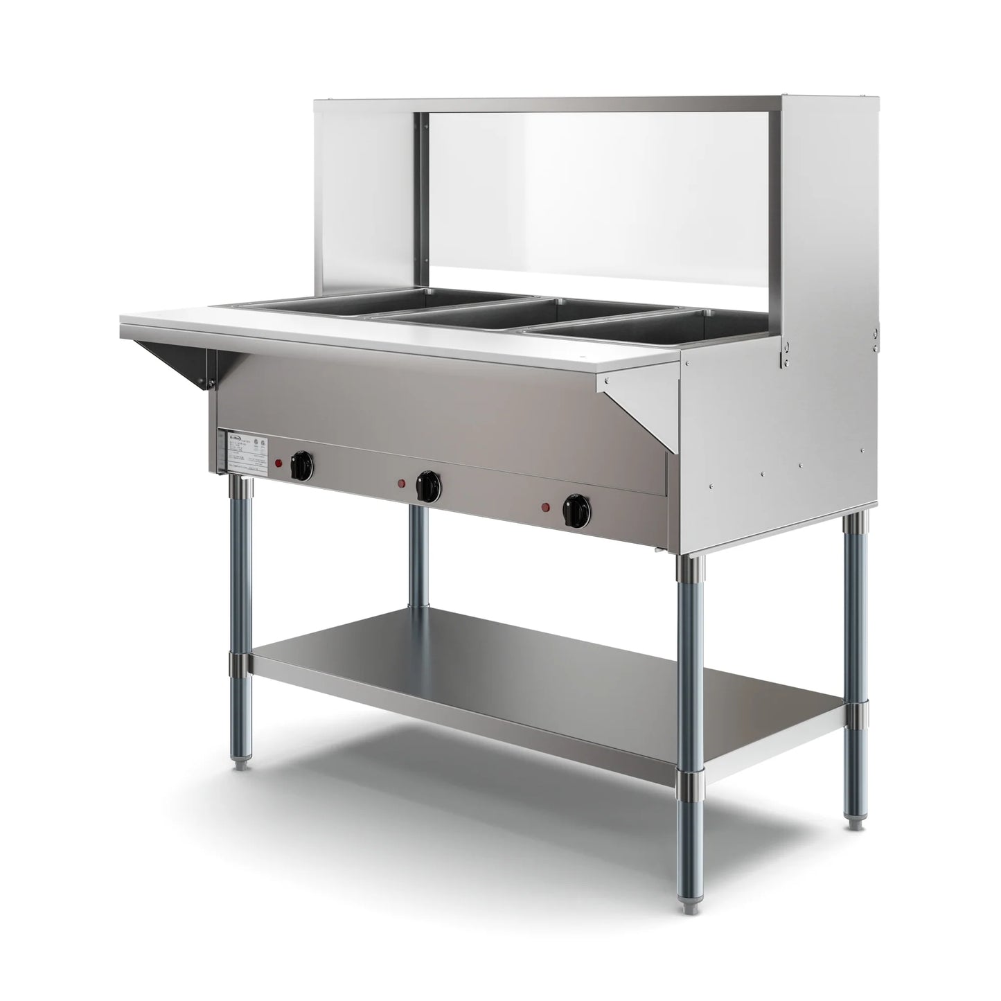 Koolmore KM-OWS-3SG 3-Pan Open Well Electric Steam Table With Undershelf And Sneeze-Guard, 120V