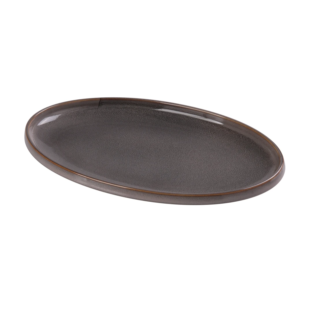 Yanco PK-314 Oval Dinner Plate - 14" x 9", Ceramic, Gray