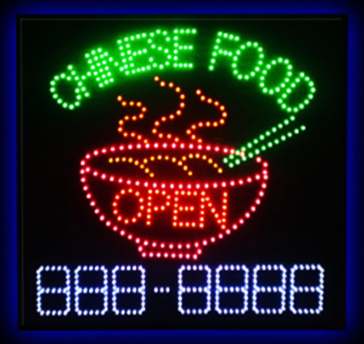 LED Open Sign #9 Size 30" x 30" - "Chinese Food Open Sign" with Bowl and Phone