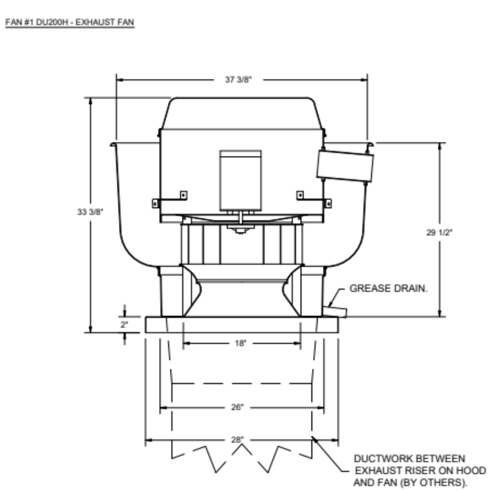 FloAire DU200H-5HP208V3PH Exhaust Fan, 28" Fan Base, 20-3/4" wheel, Roof Mount, 4500 CFM, 1187 RPM, 3 Phs, 5HP, 208 V, VFD