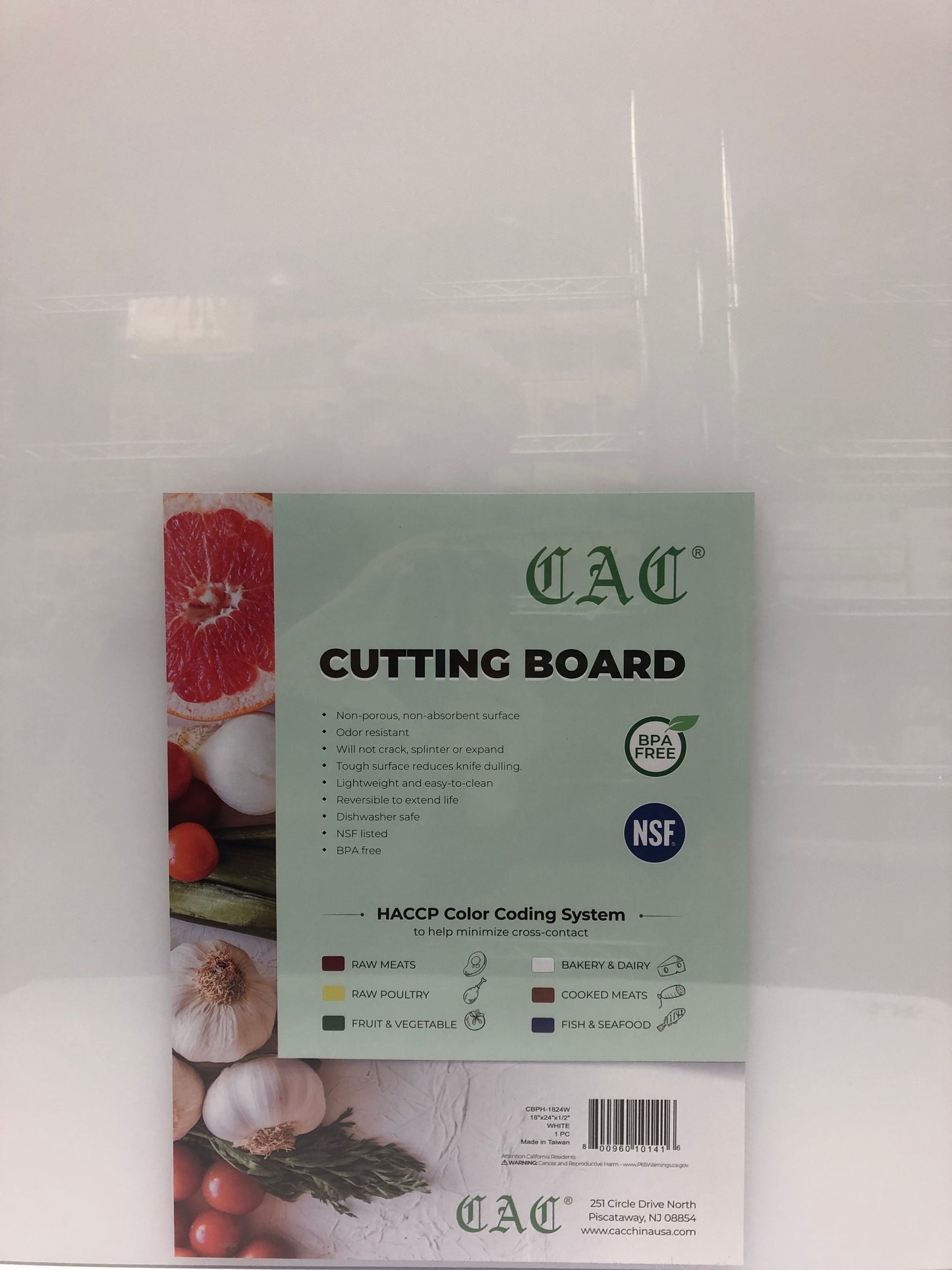 CAC Cutting Board CBPH-1824W 1/2" Thickness White Polyethylene