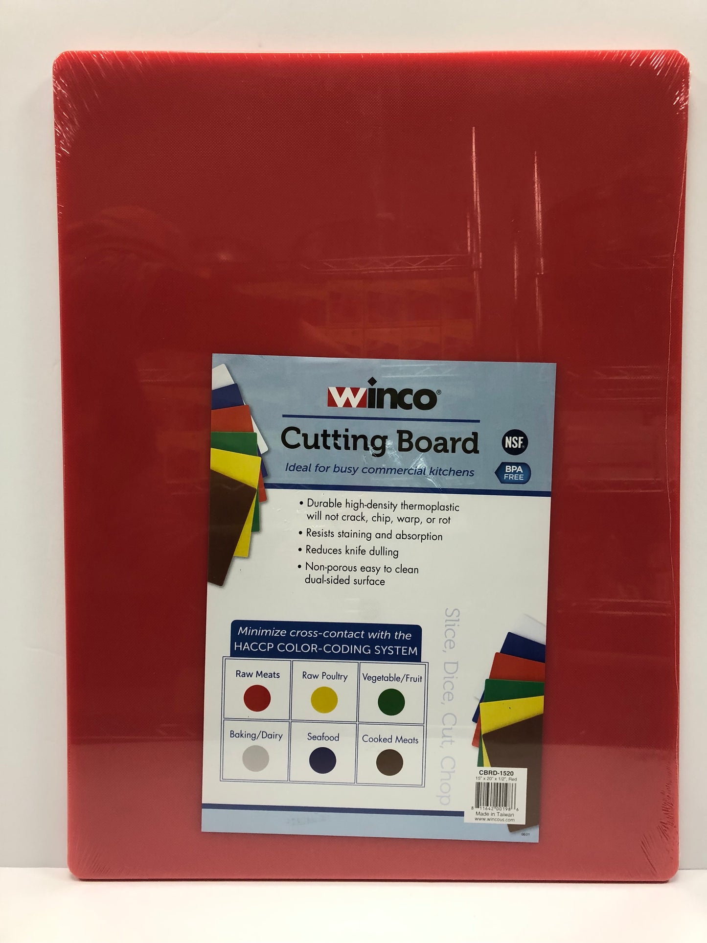 WINCO Cutting Board CBRD-1520R 15" x 20" x 1/2"thick RED, BPA Free Polypropylene