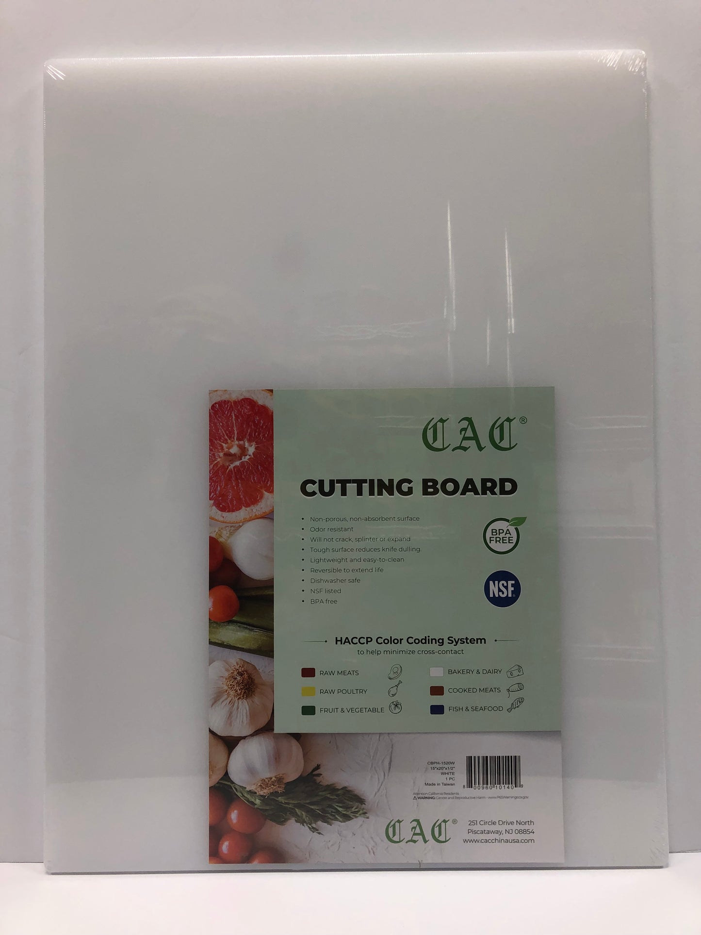 CAC Cutting Board 1" Thick White Polyethylene