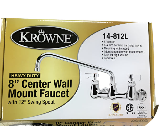 Krowne 14-812L Heavy Duty 8" Center Wall Mount Faucet Royal Series