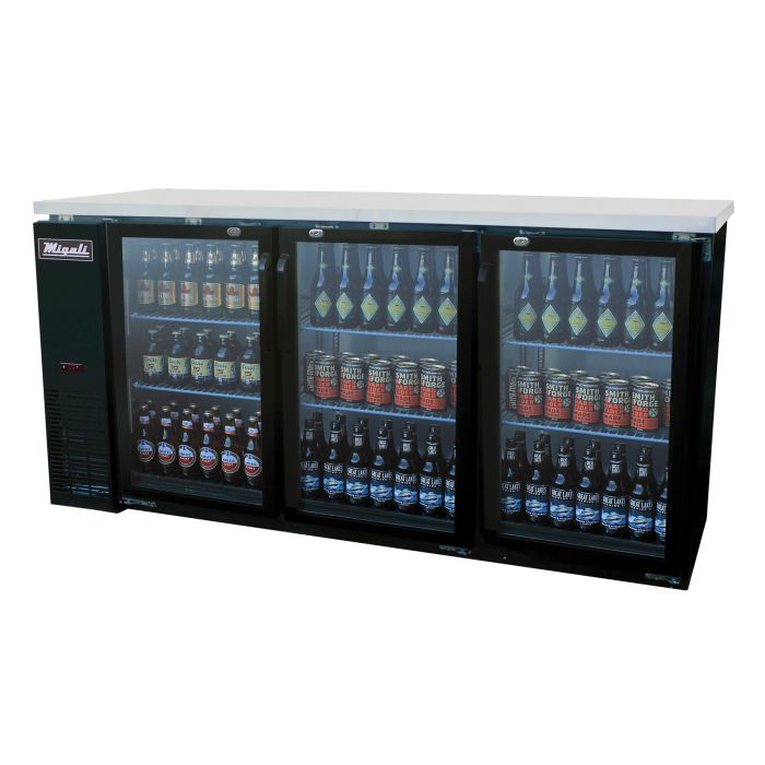 Glass Door Back Bar Refrigerator Migali C-BB72G-HC 72 4/5" - 3 Swinging Glass Doors, 115v