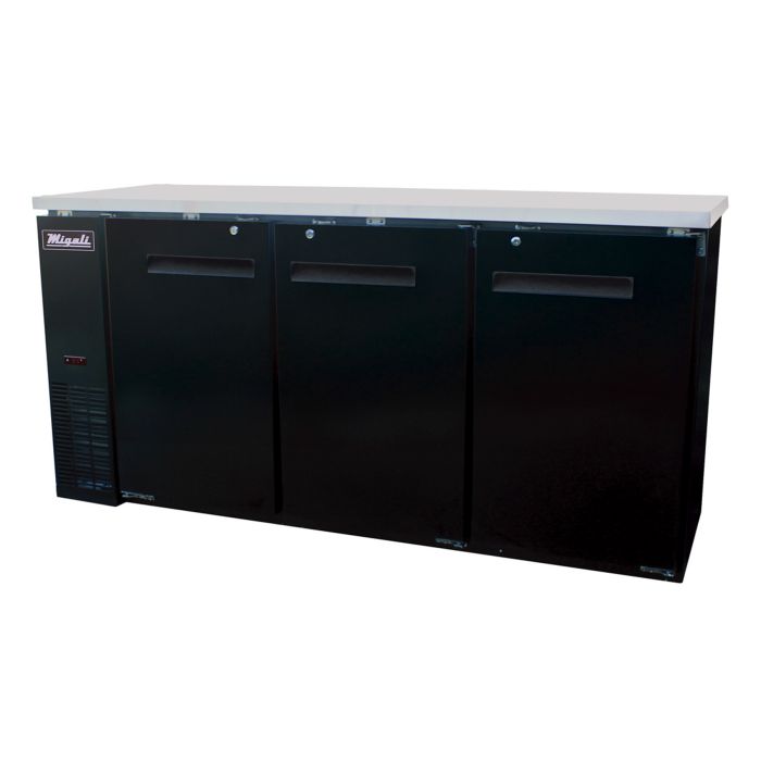 Solid Door Back Bar Refrigerator Migali C-BB72-HC 72 4/5" - 3 Swinging Solid Doors, 115v