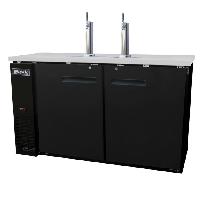 Direct Draw Beer Dispenser Migali C-DD60-2-HC 60 4/5" Kegerator w/ (2) Keg Capacity - (2) Columns, Black, 115v